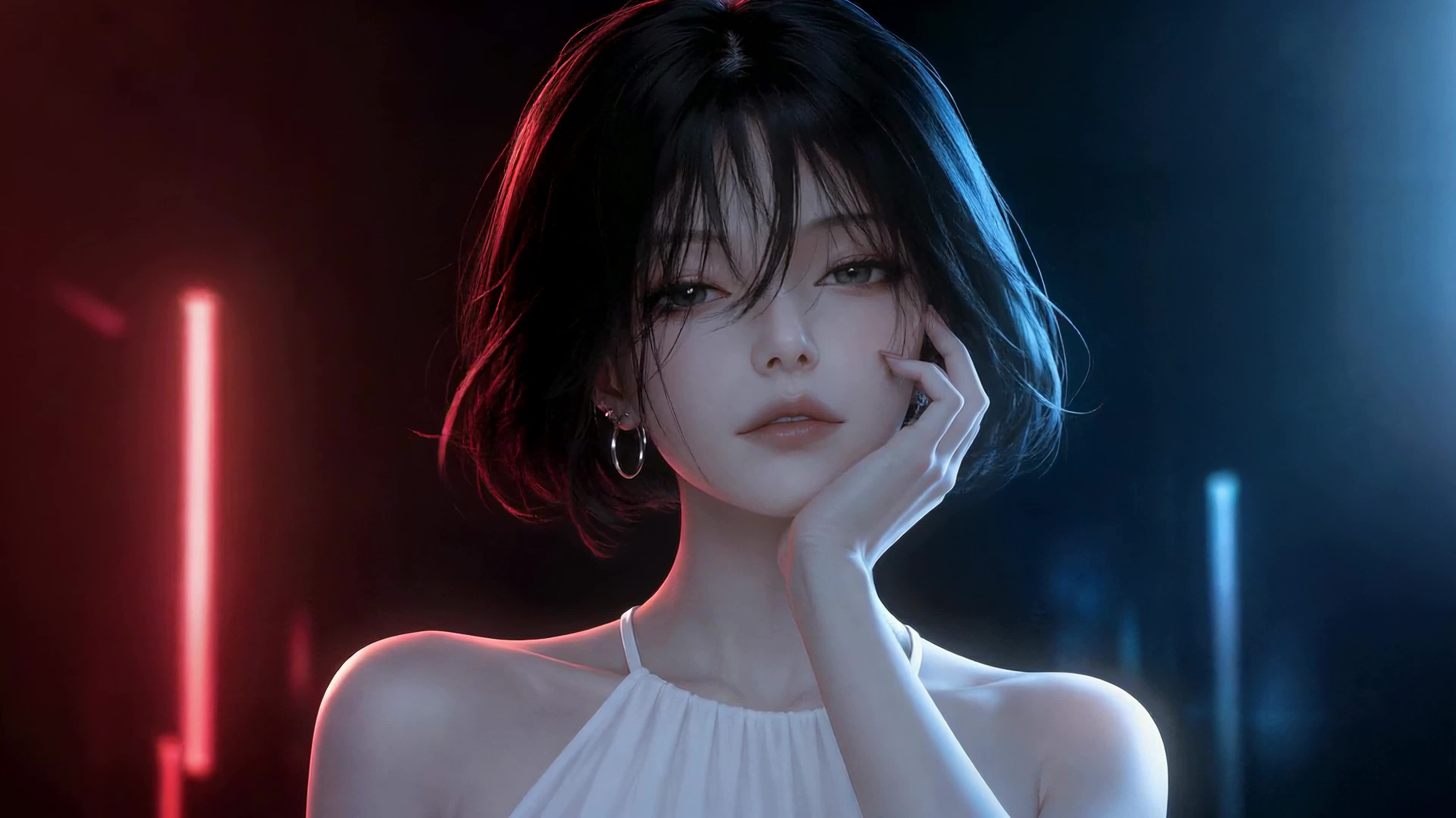 霓虹光影短发少女
