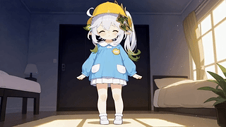 暖光卧室里的可爱白发少女
