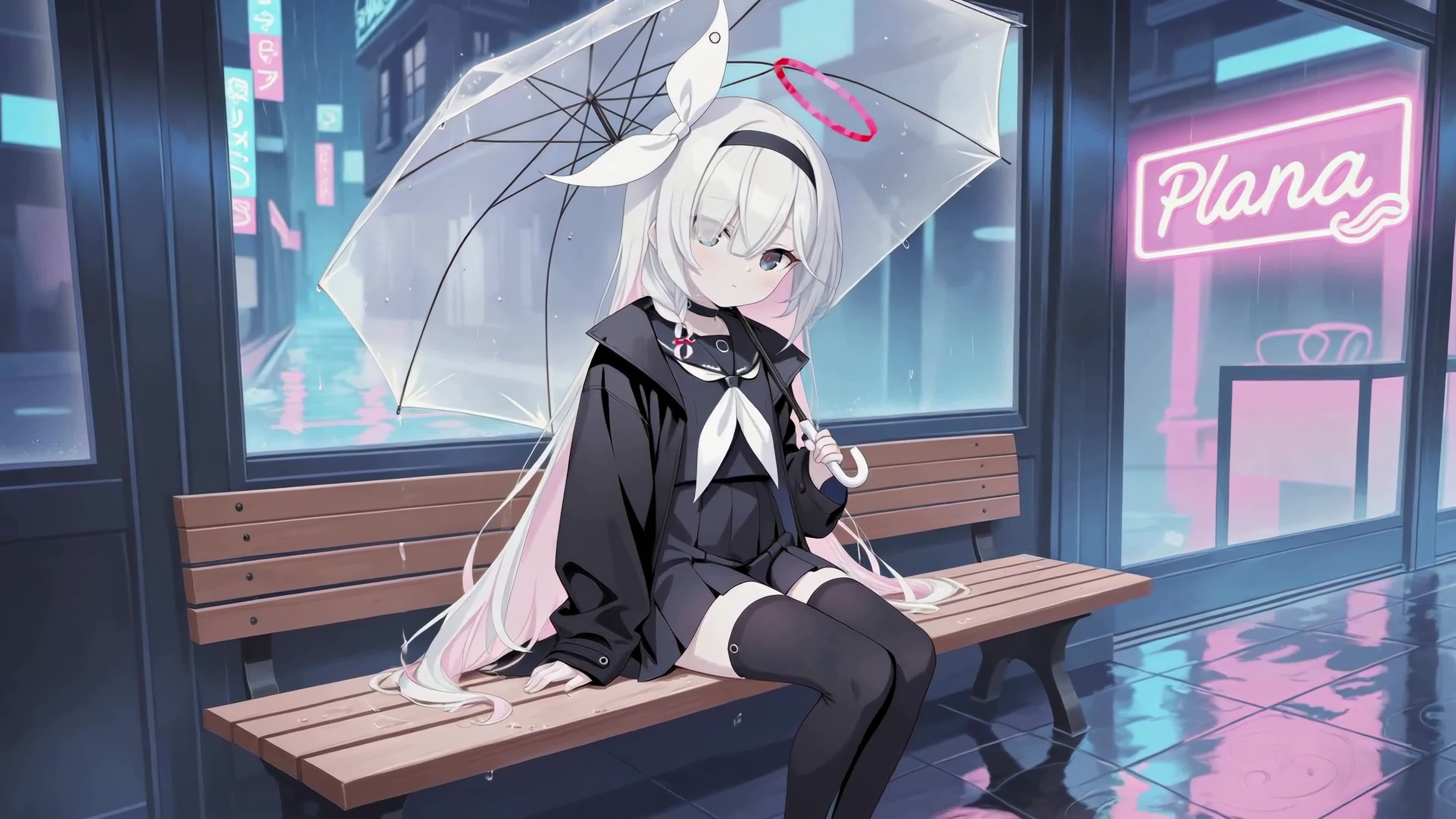 雨夜街边撑伞少女