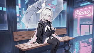 雨夜街边撑伞少女