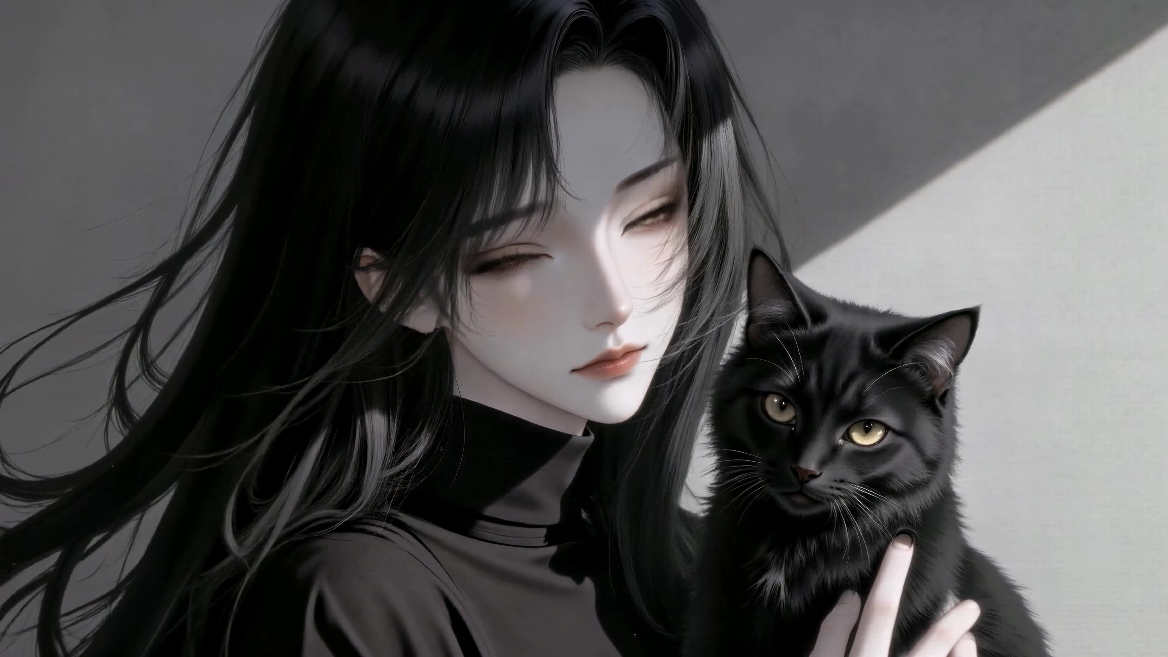 黑发少女与黑猫