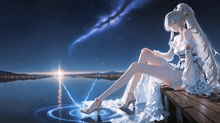 星空湖畔的银发少女