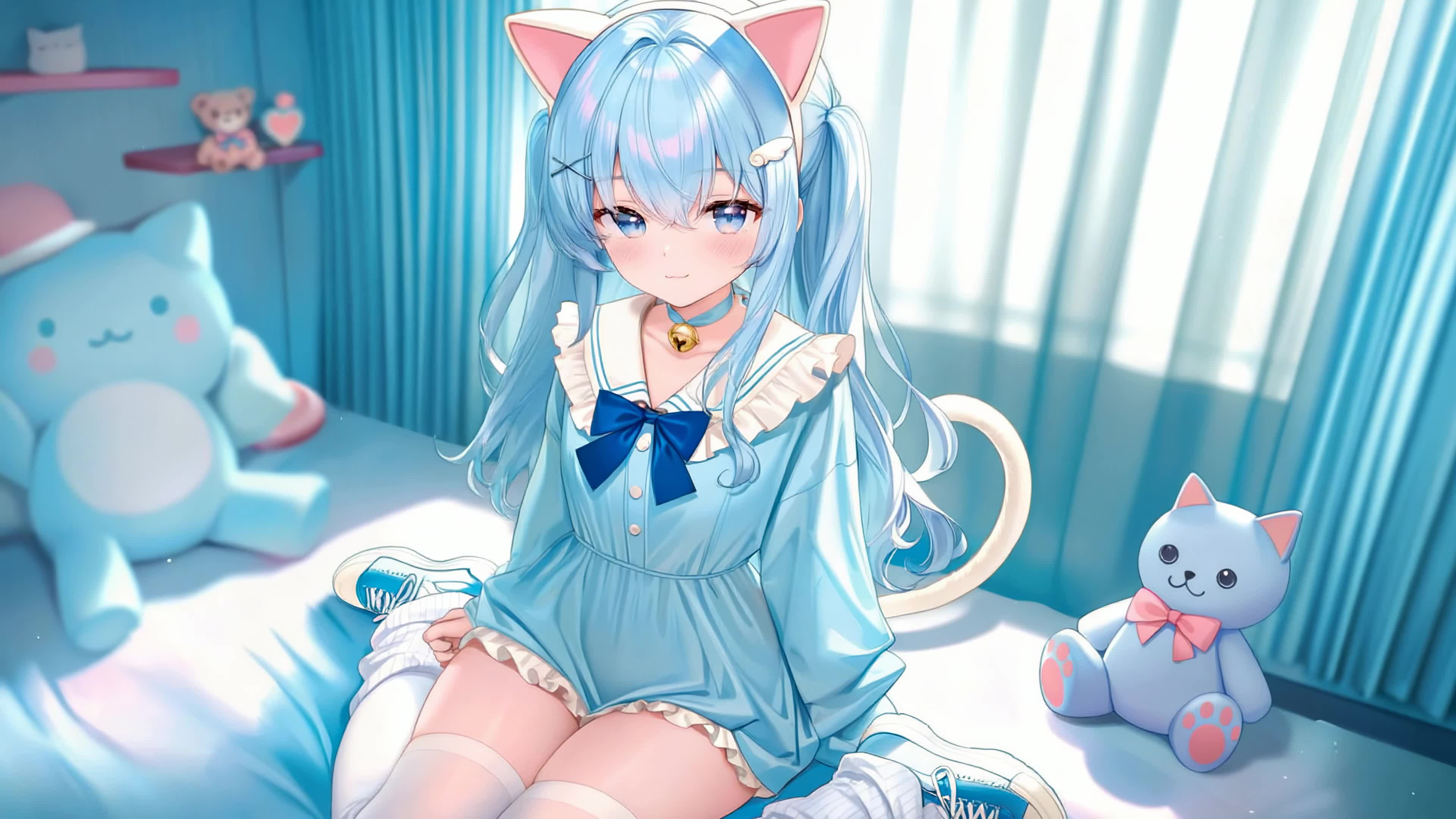 蓝调卧室猫耳少女