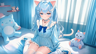 蓝调卧室猫耳少女