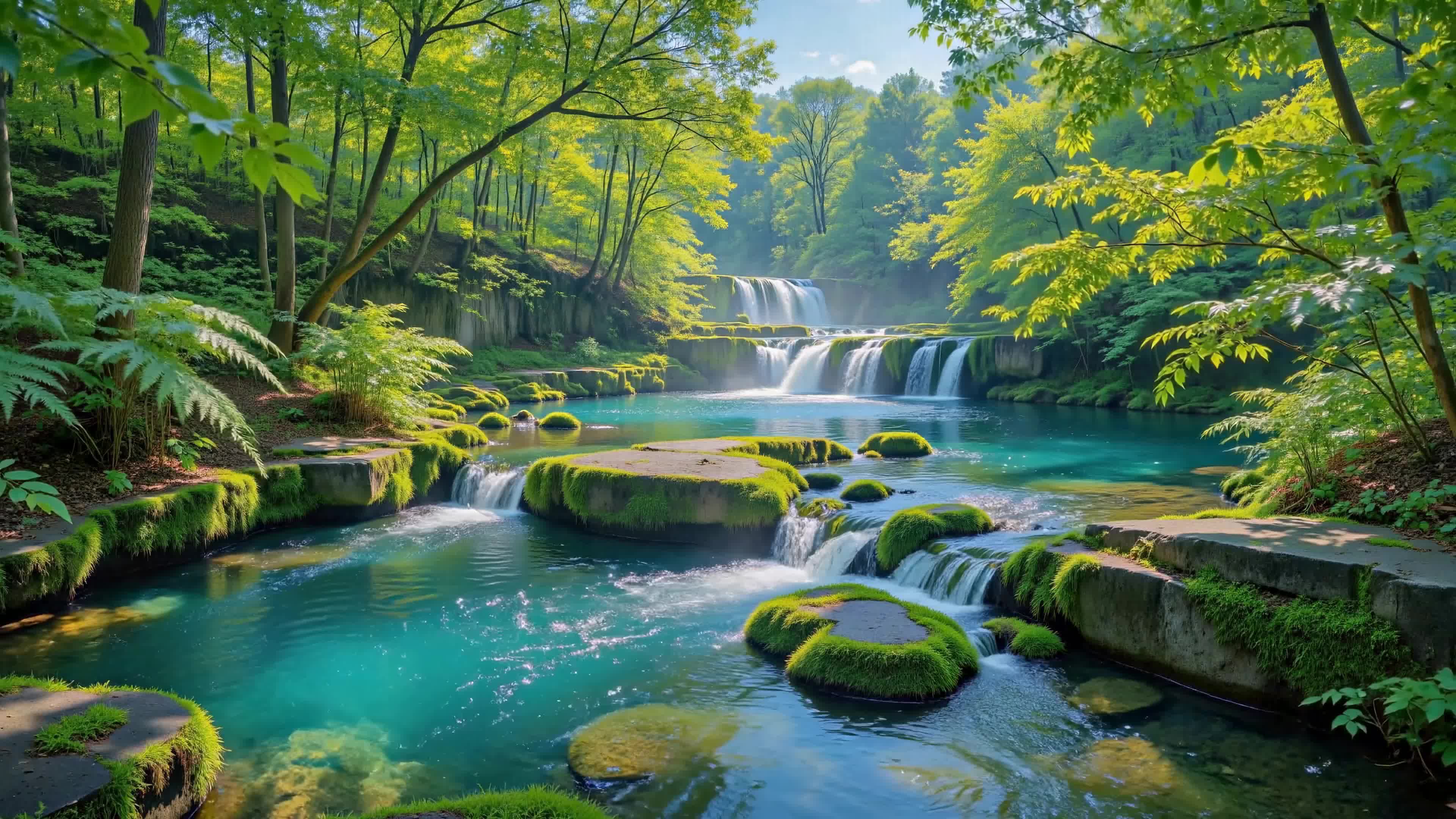 翠绿林间叠瀑溪流