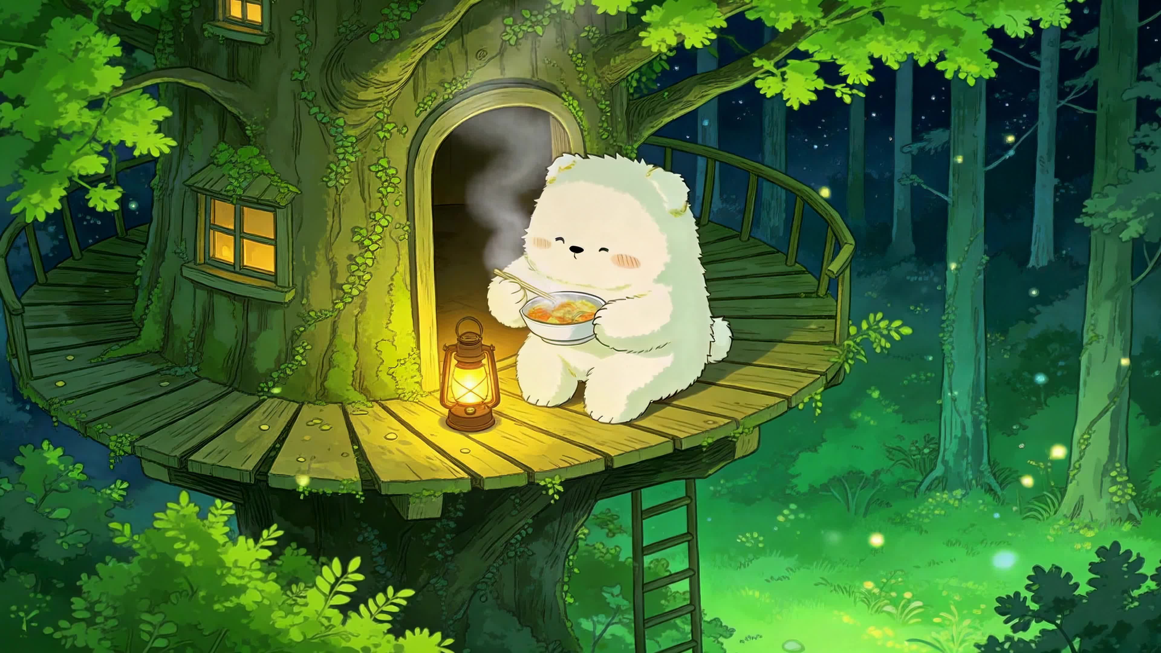 林间树屋小熊的温馨晚餐