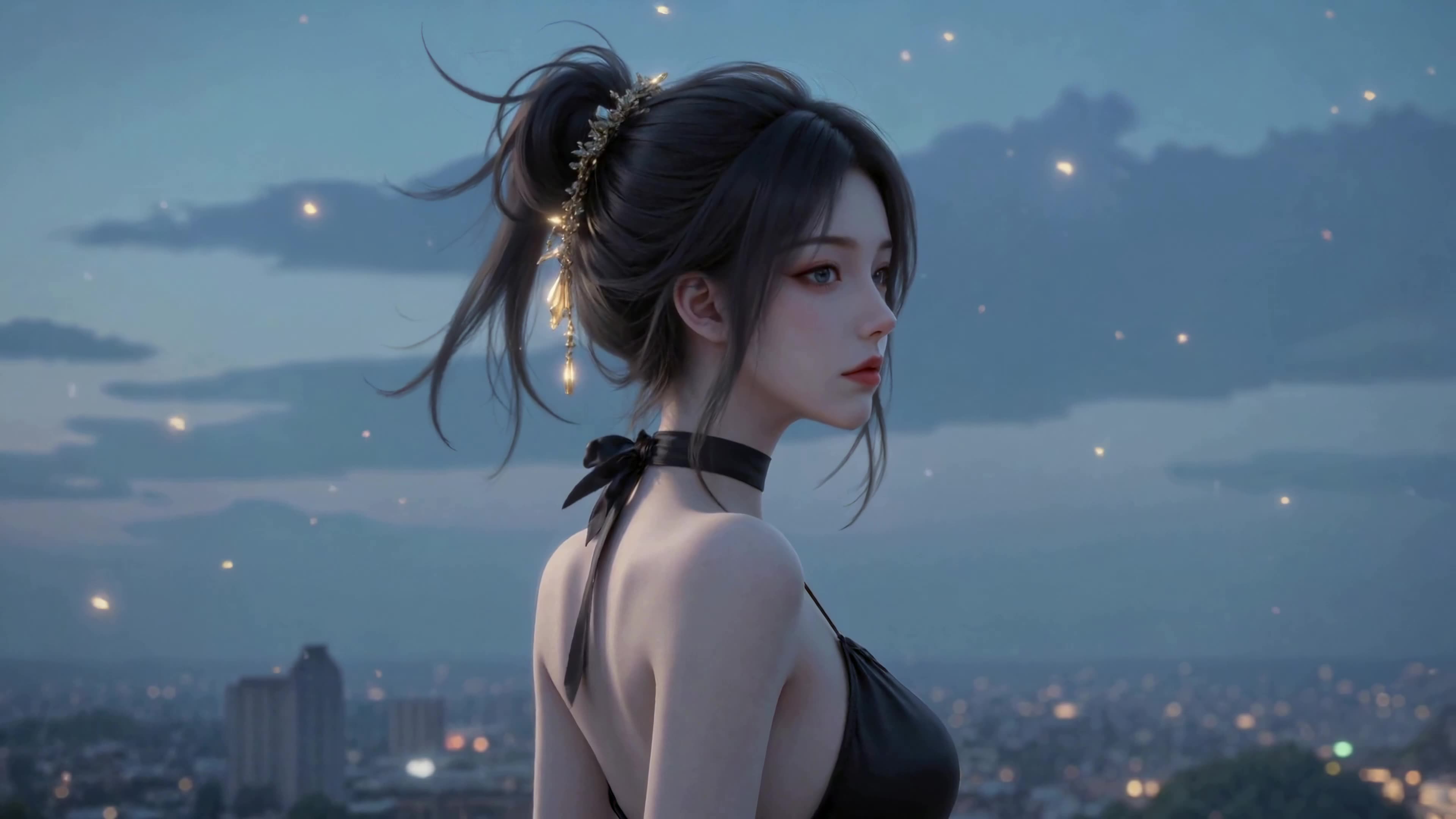 暮色都市少女侧影