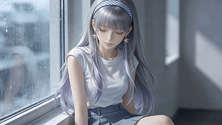 窗边静坐的紫发少女