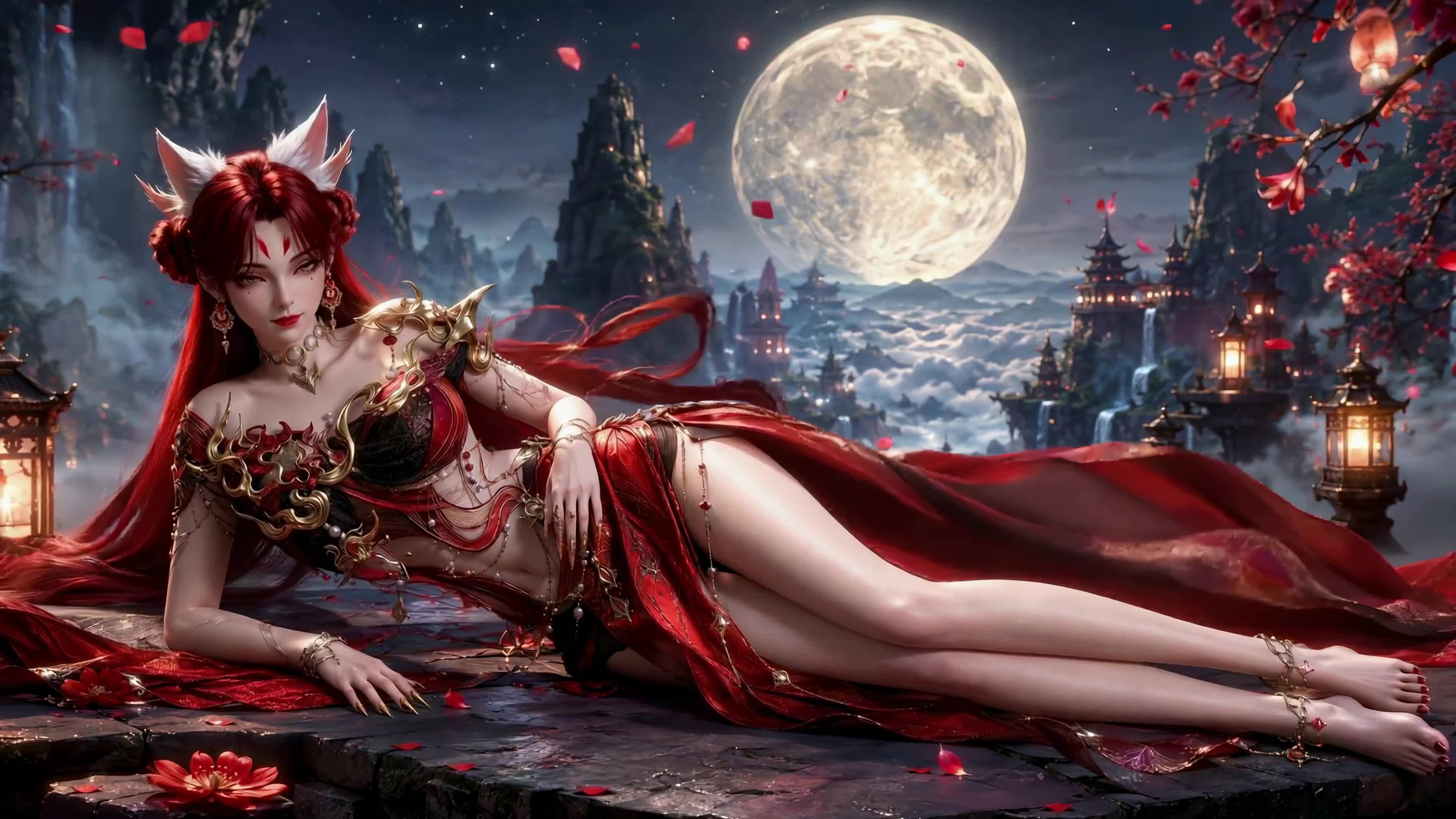 月夜红衣狐耳美人