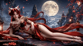 月夜红衣狐耳美人