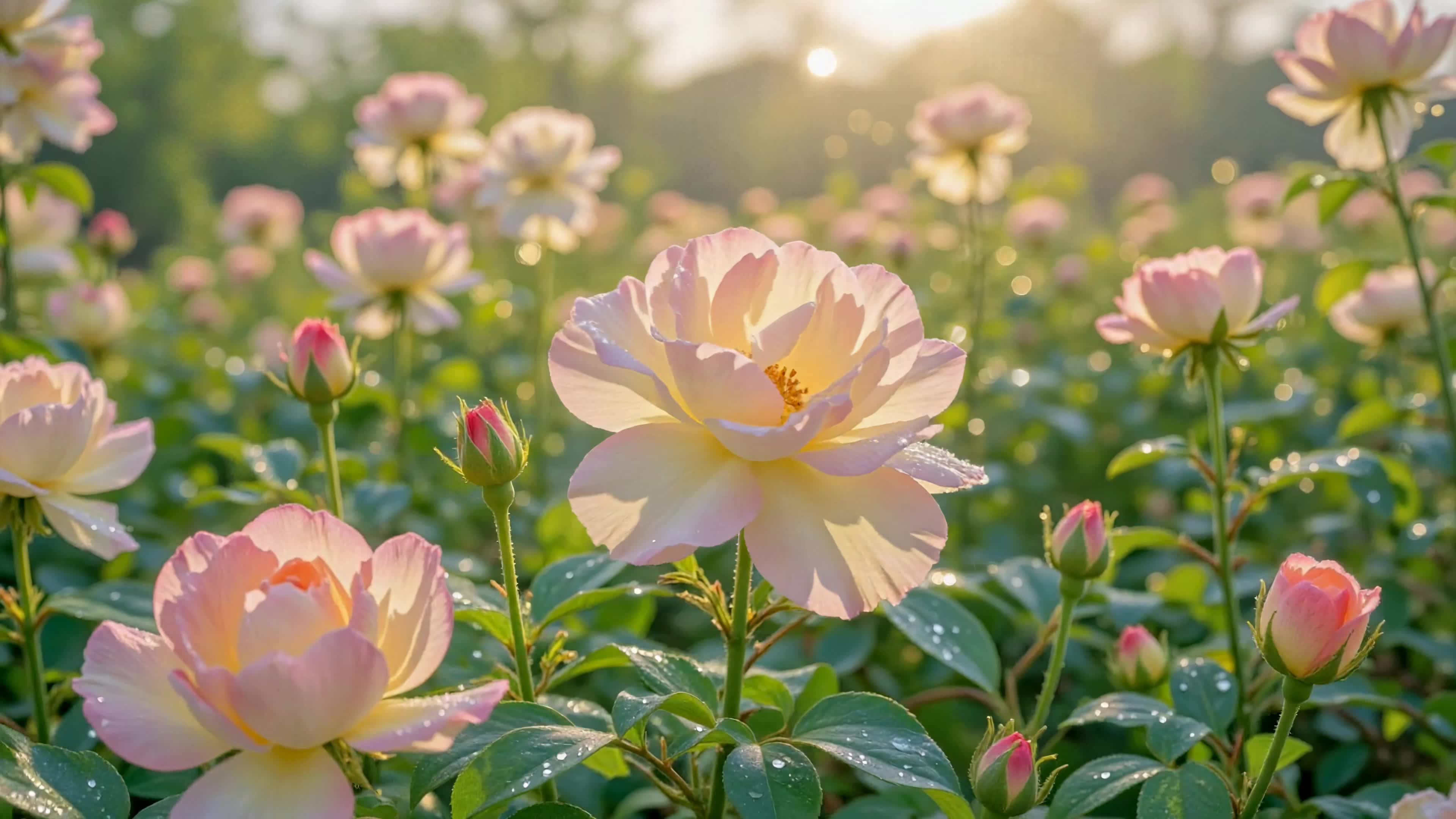 晨露蔷薇花田