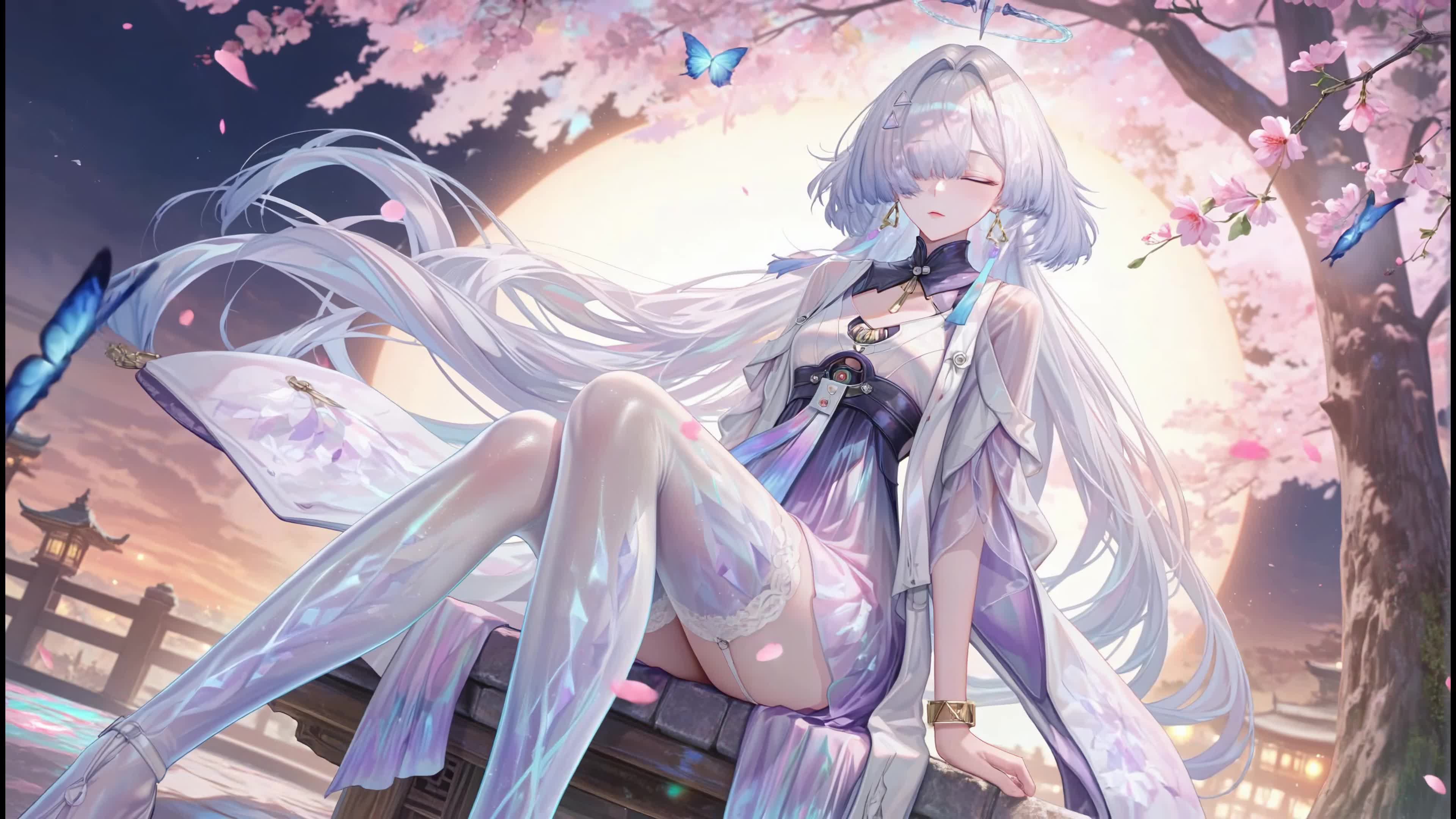 樱花月下银发少女莫宁