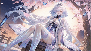 樱花月下银发少女莫宁