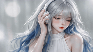 听音乐的银发少女