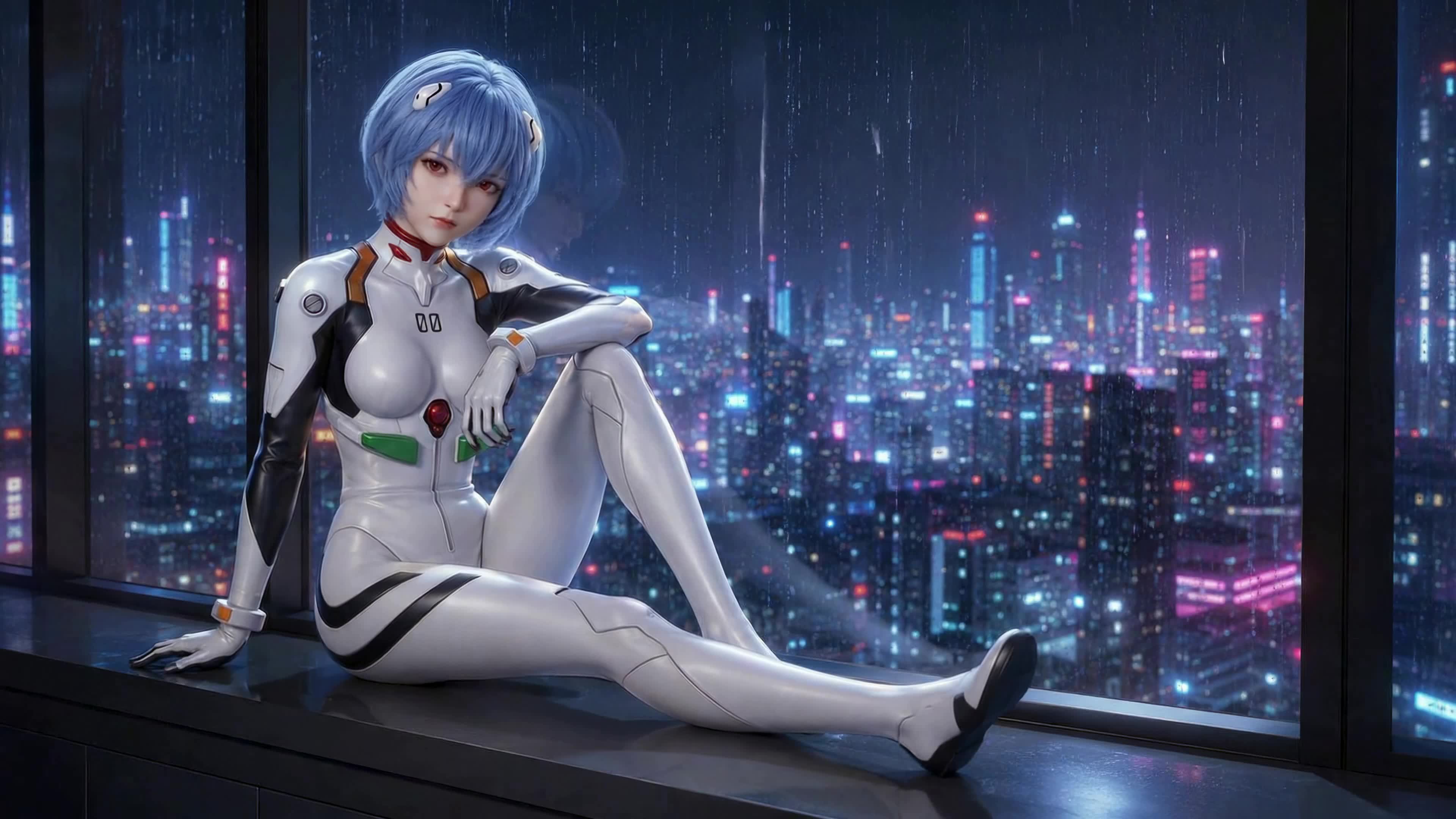 雨夜窗边蓝发少女凌波丽
