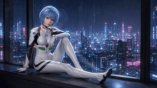 雨夜窗边蓝发少女凌波丽