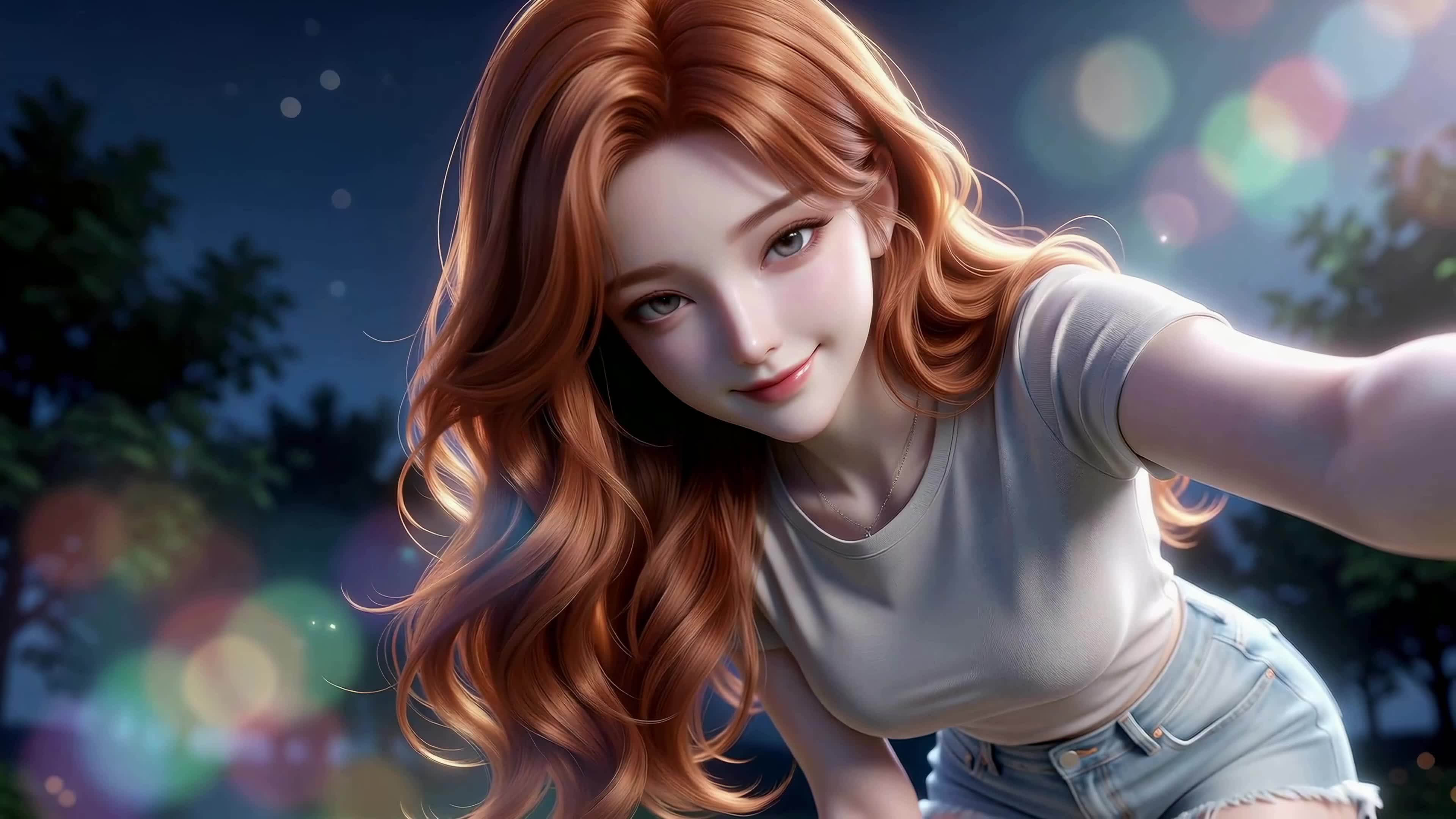 夜景红发温柔少女
