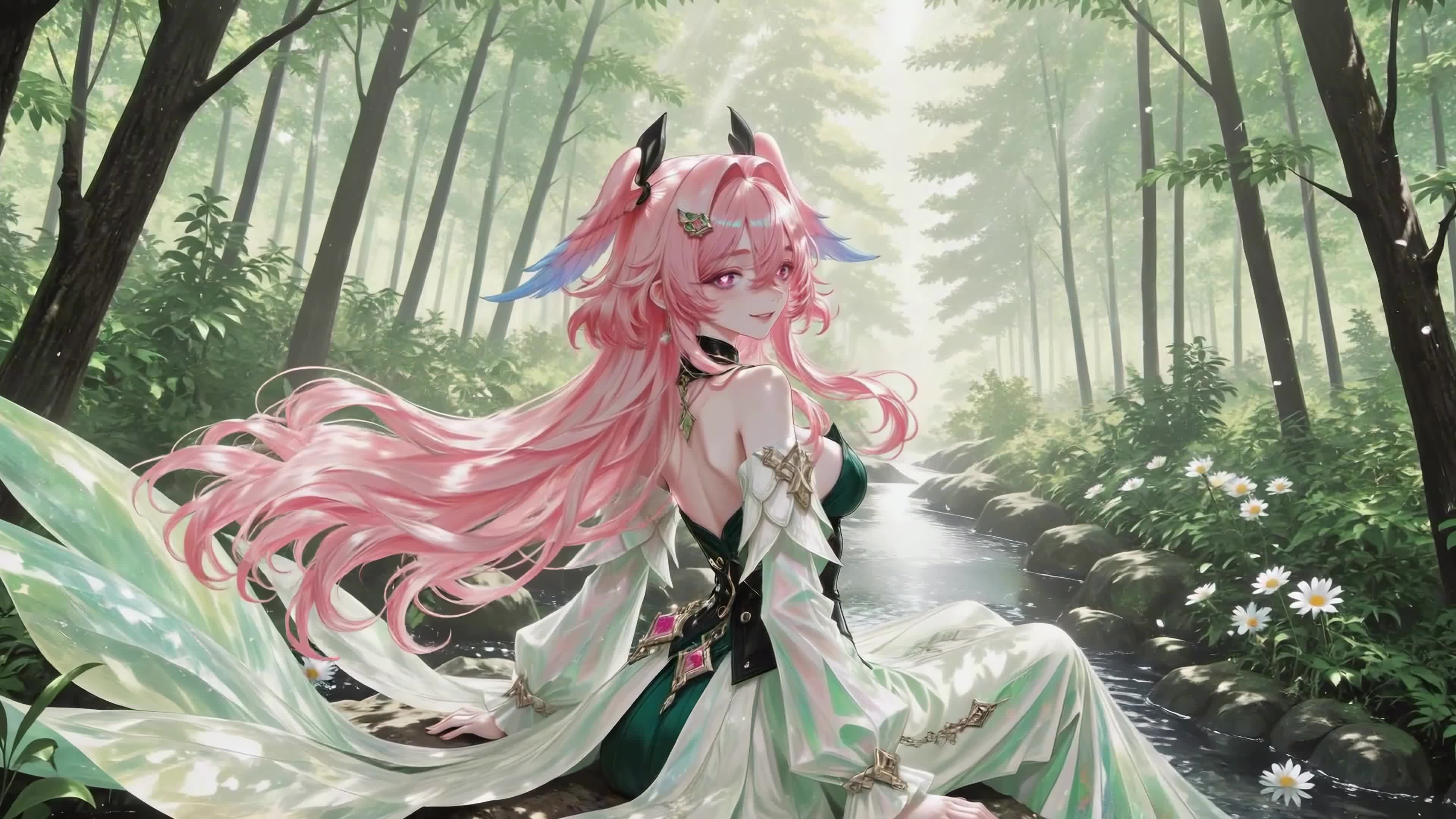 林间粉发少女