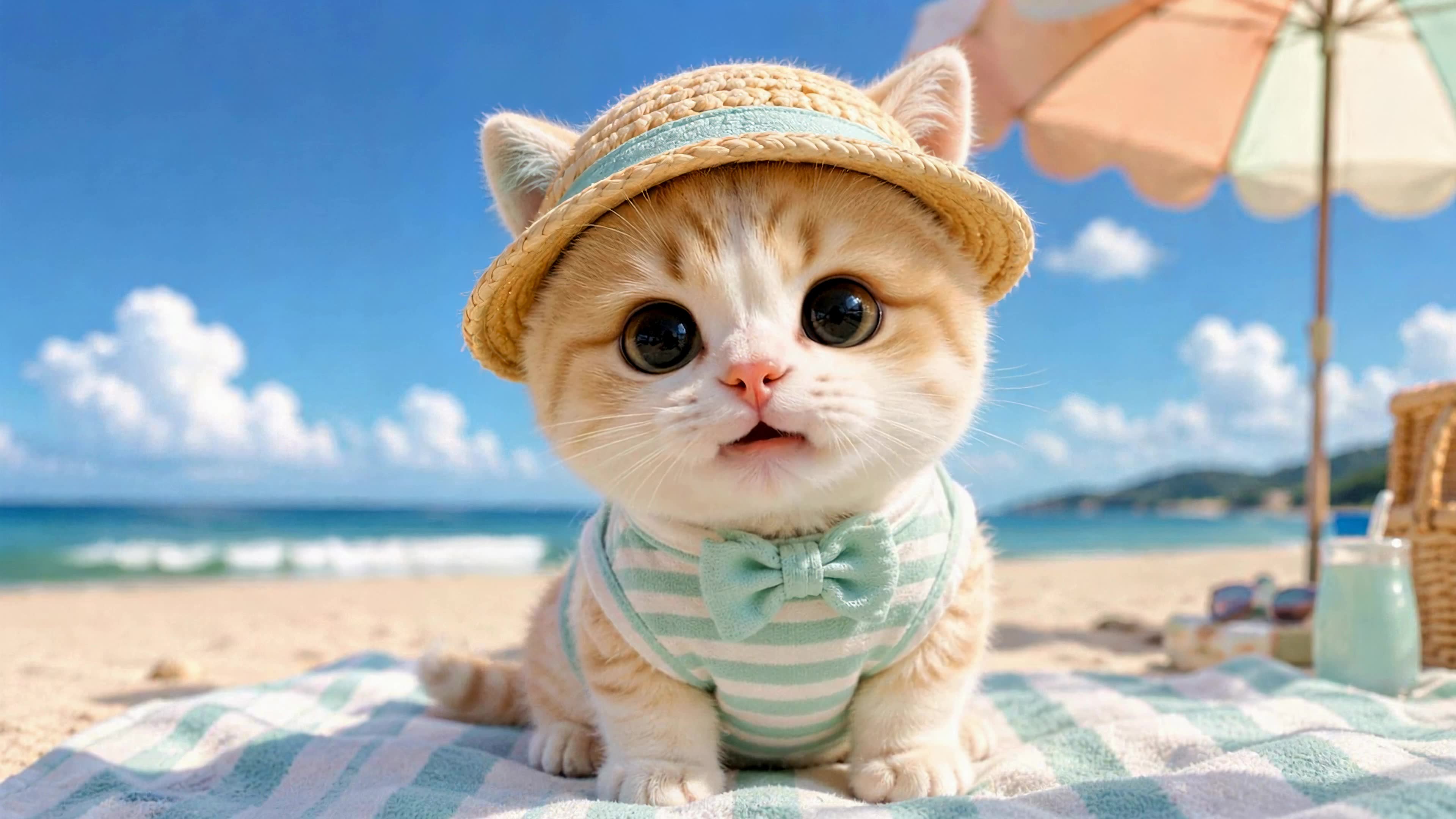 夏日沙滩可爱小猫