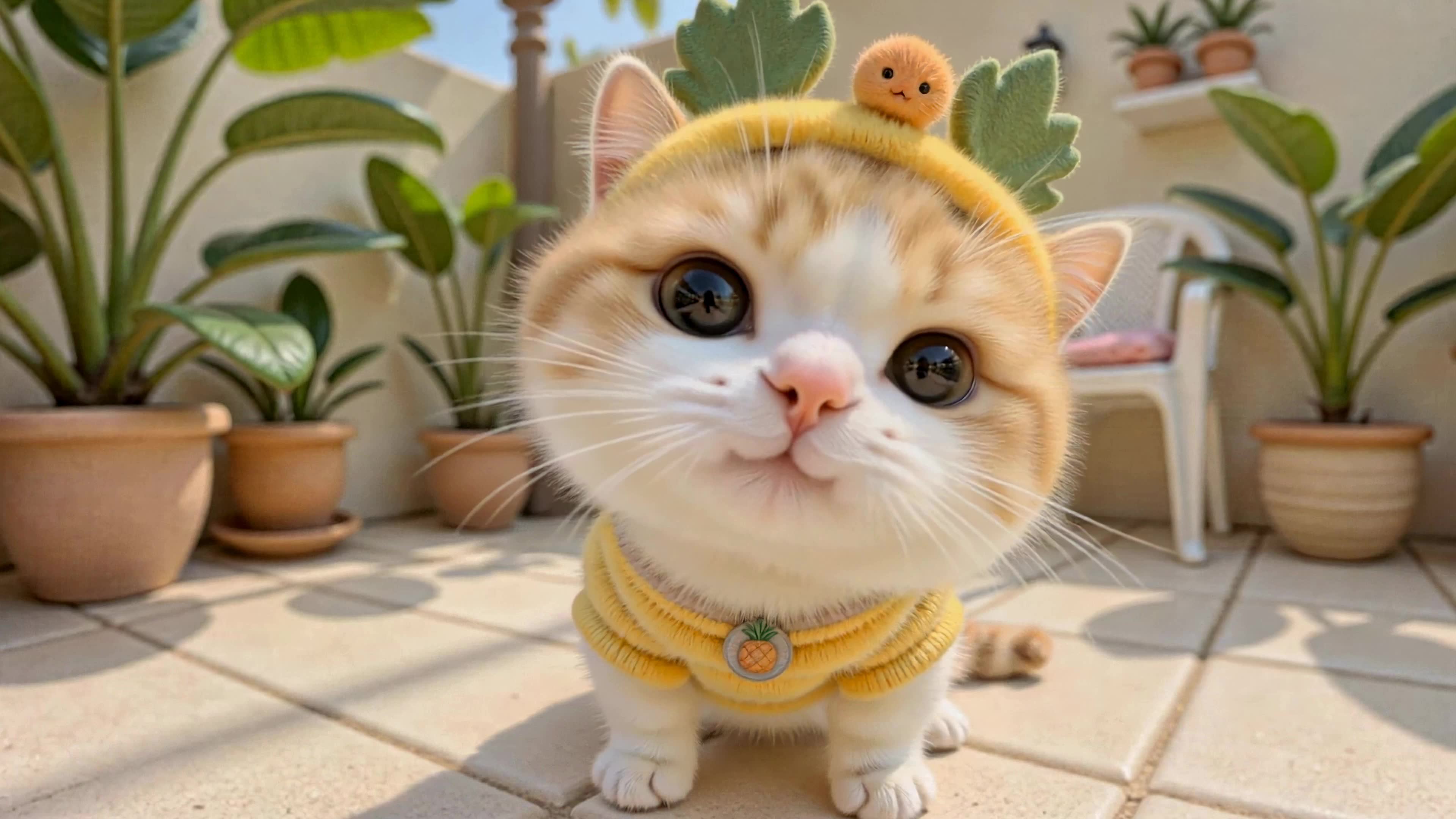 庭院里的可爱菠萝小猫