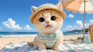 夏日沙滩可爱小猫