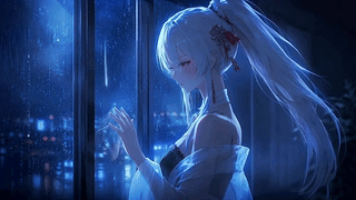 雨夜窗边银发少女绯雪