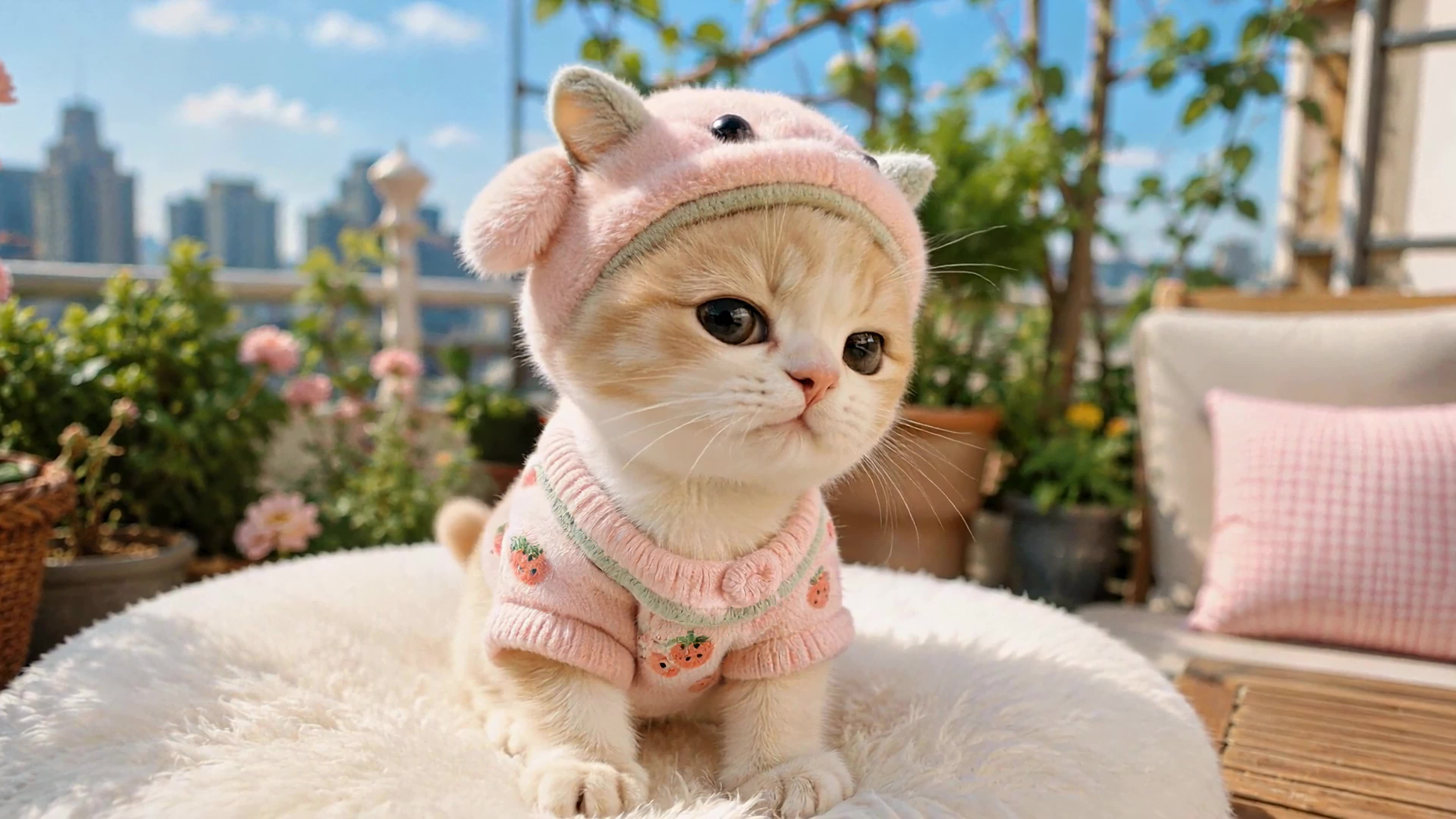 露台招手小萌猫
