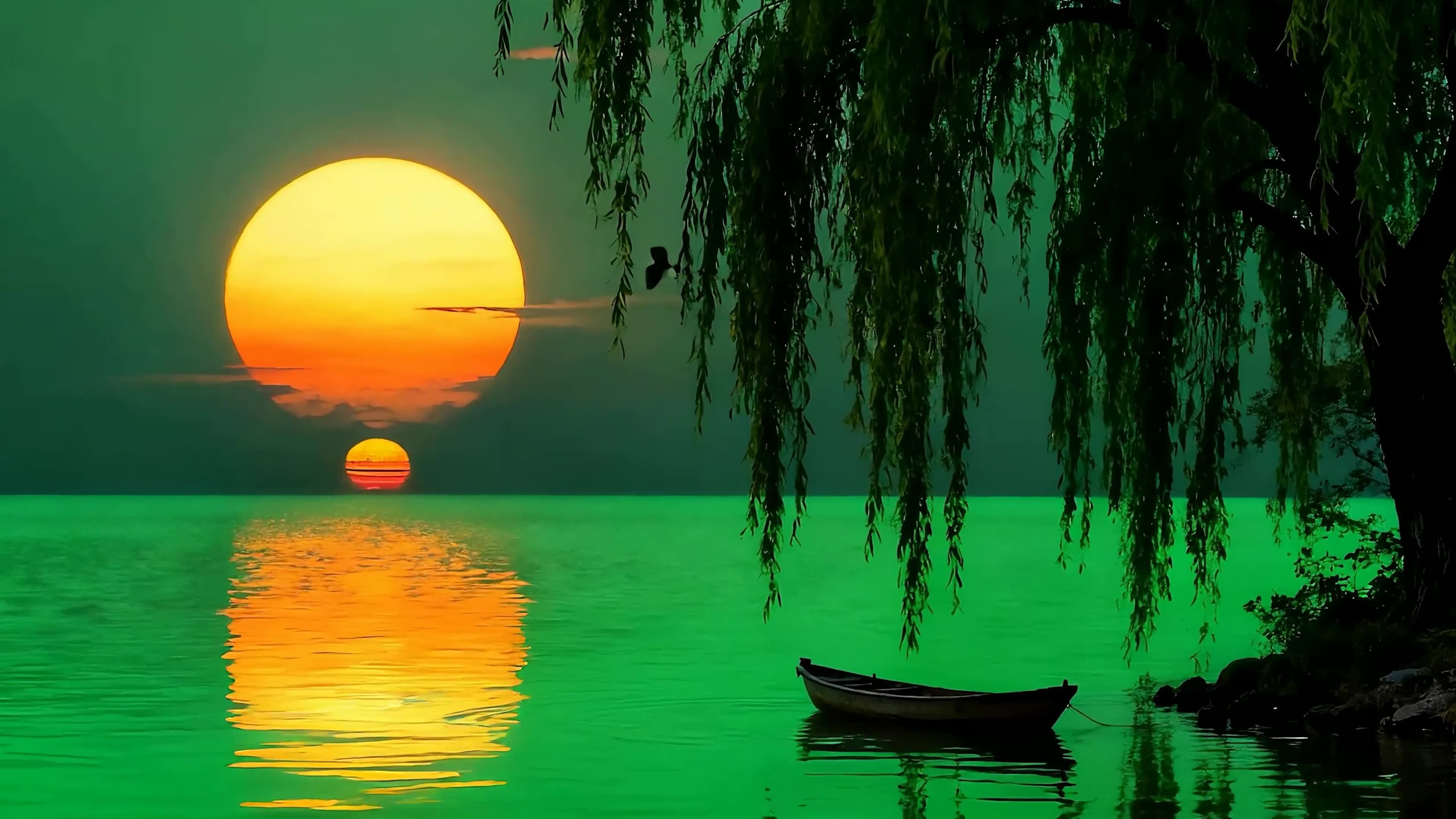 夕阳柳树