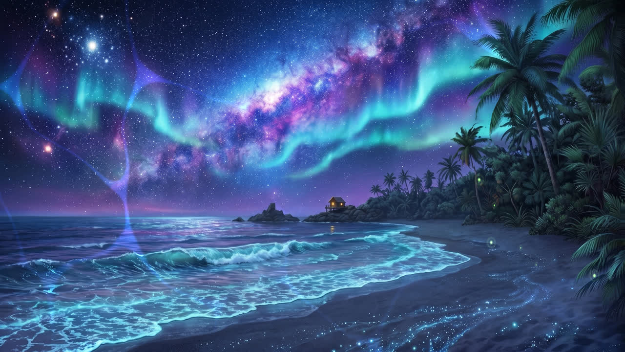 Kagayakidasu – 海滩上的蓝紫色夜晚奇幻 [动画循环]