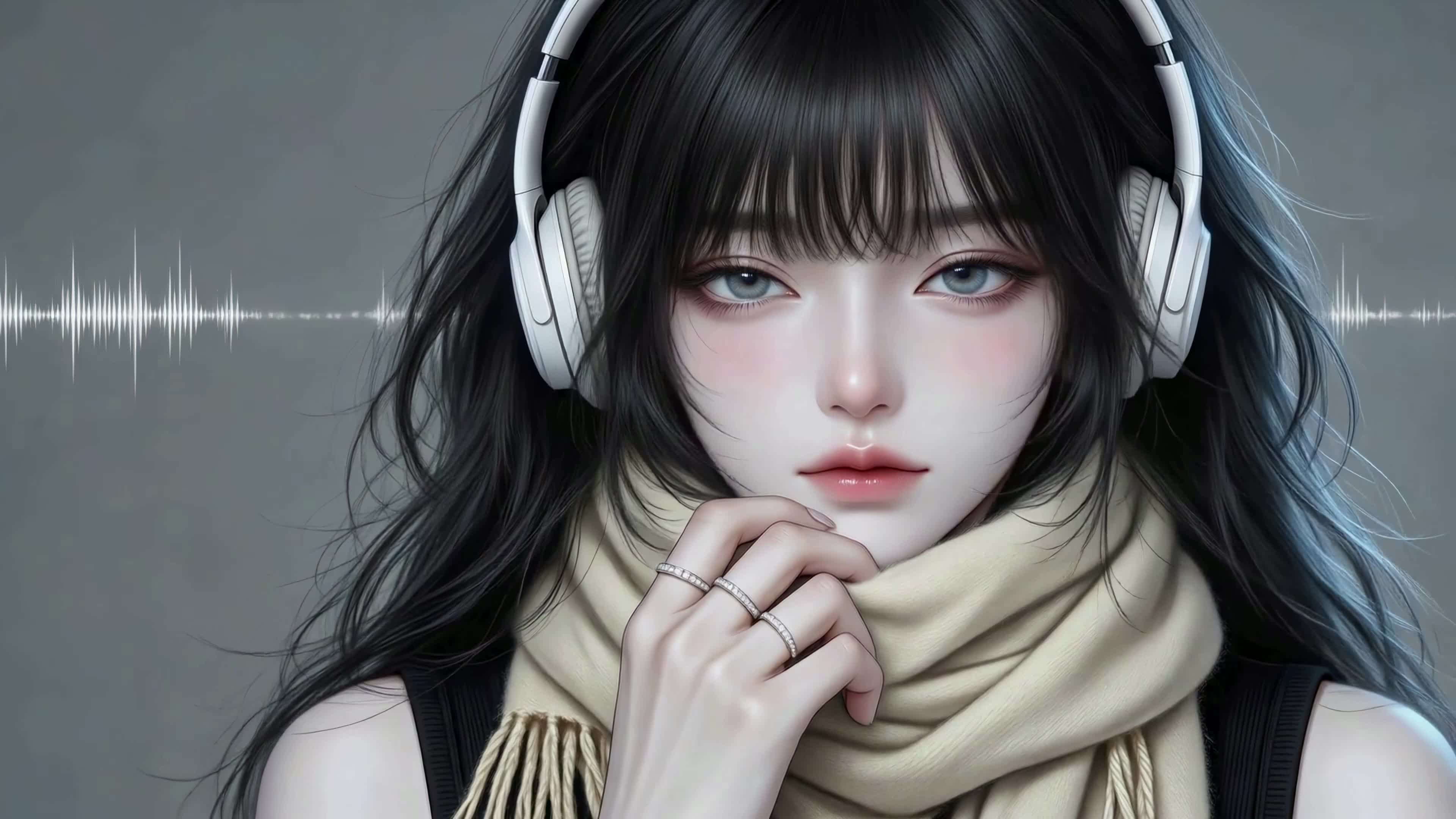 戴耳机的清冷少女