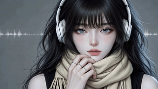 戴耳机的清冷少女