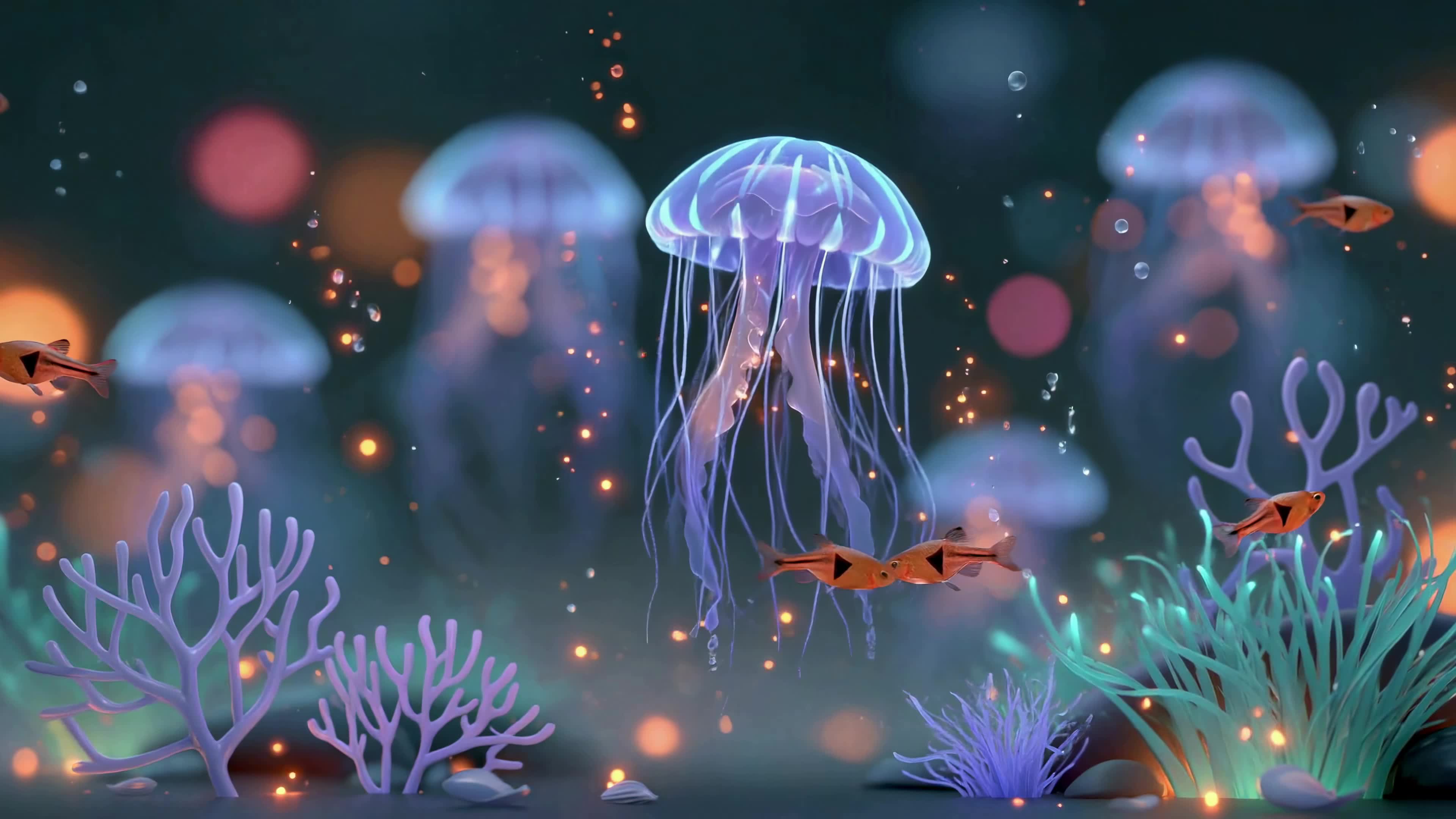 深海幽蓝发光水母