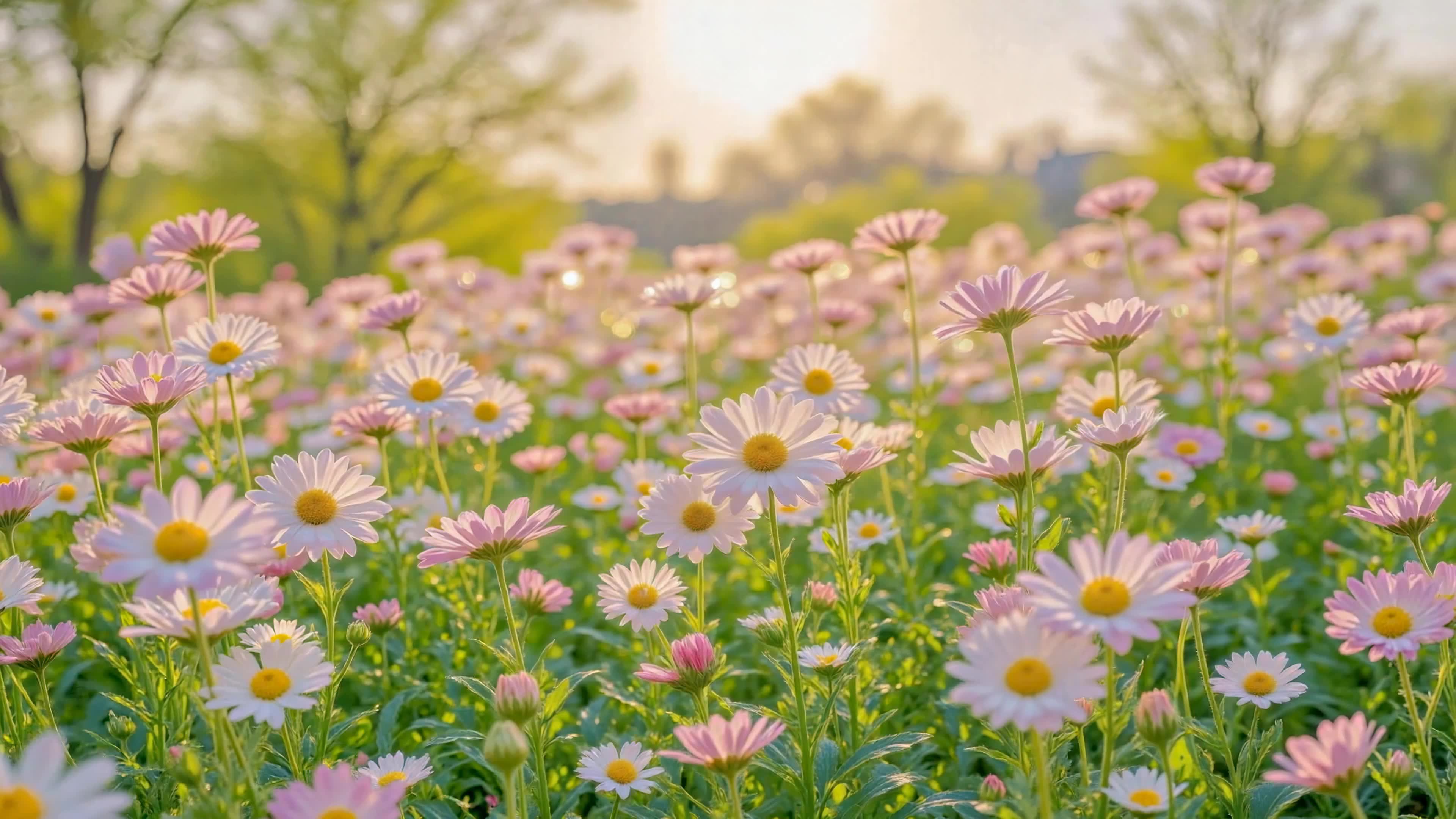 暖光下的雏菊花海