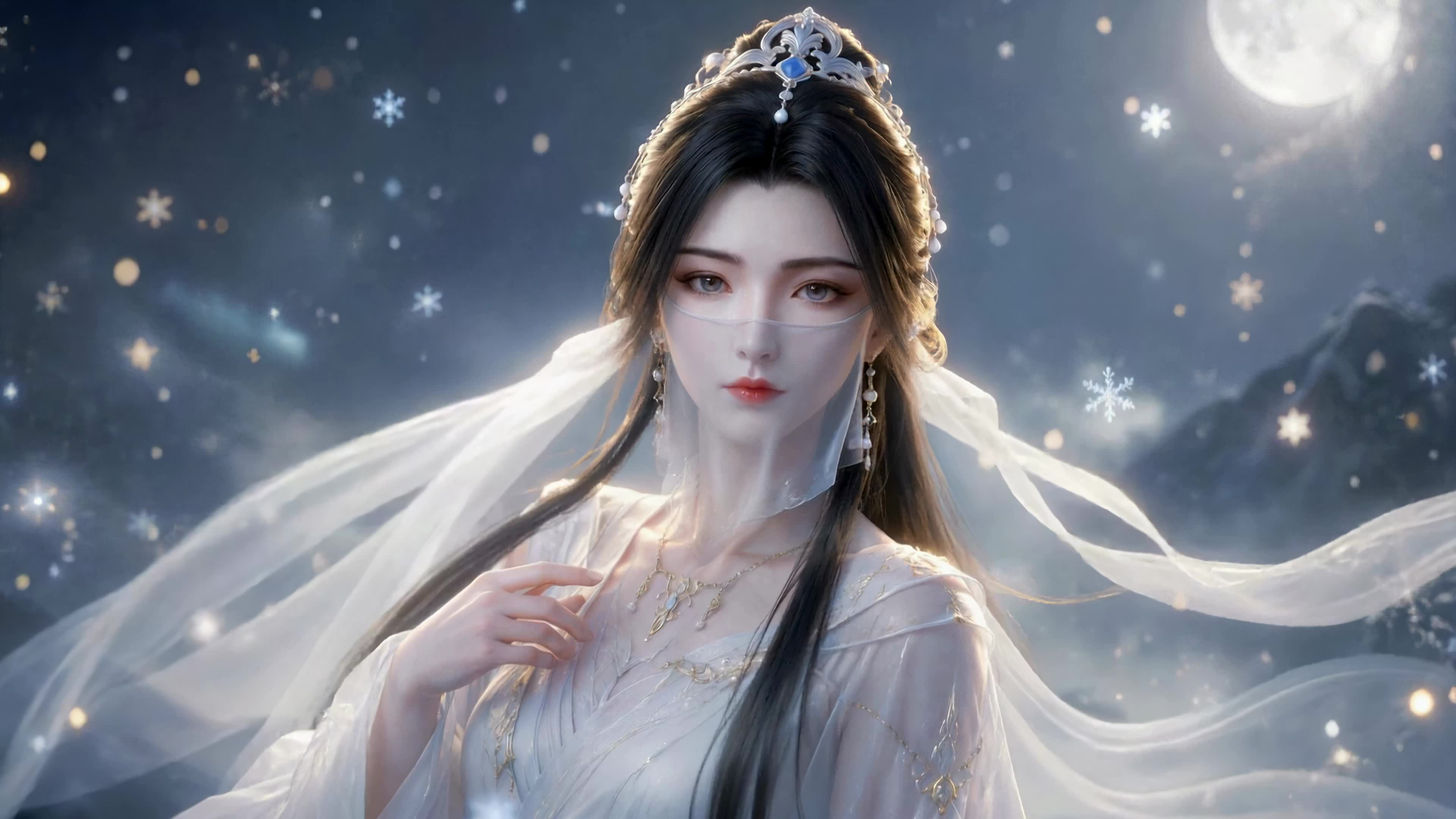 雪夜仙姿古风女子紫灵