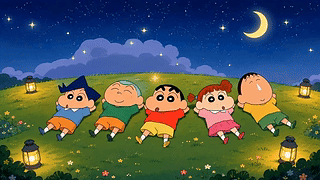伙伴月夜草地看繁星