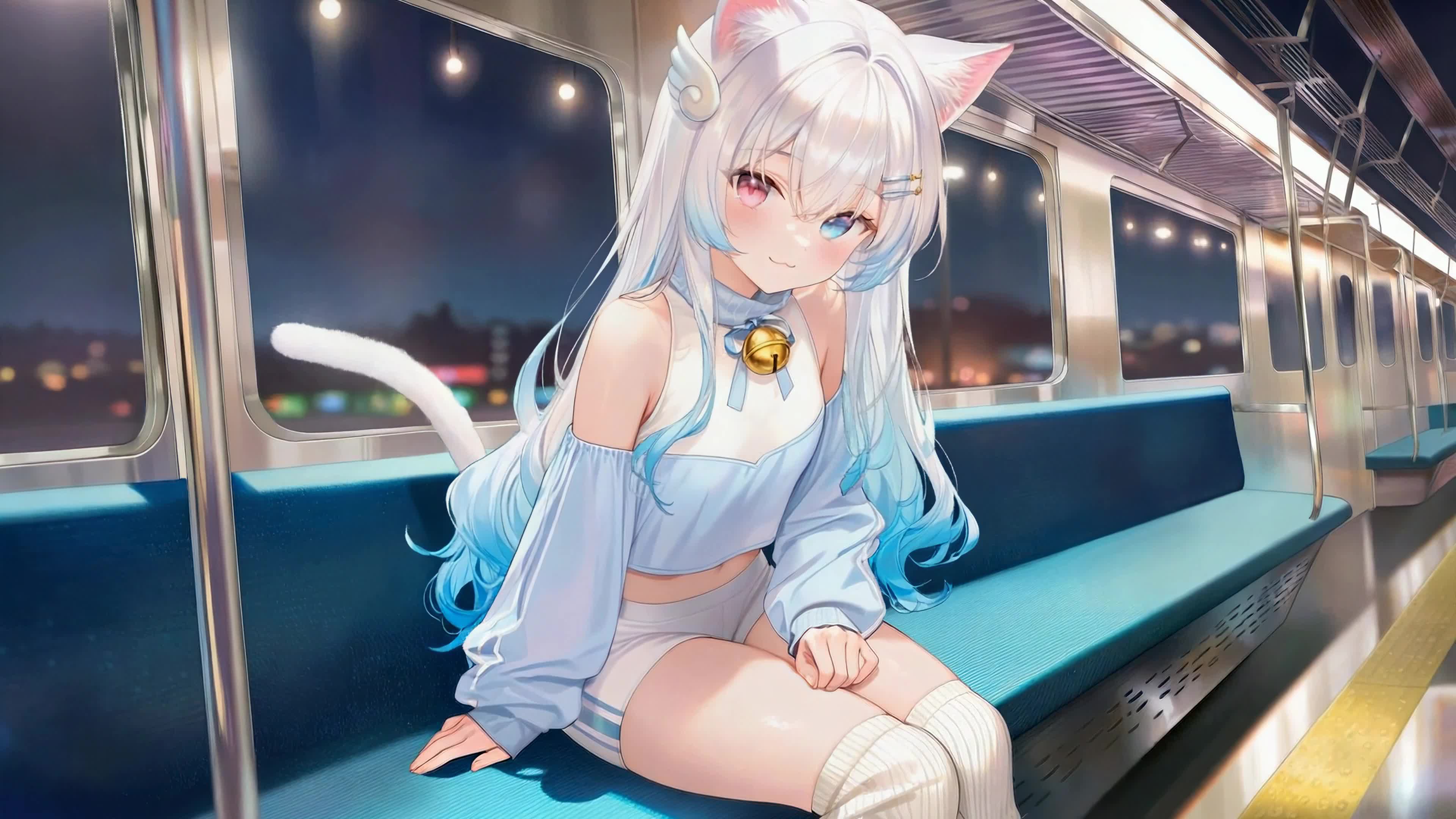 夜行地铁中的猫耳少女