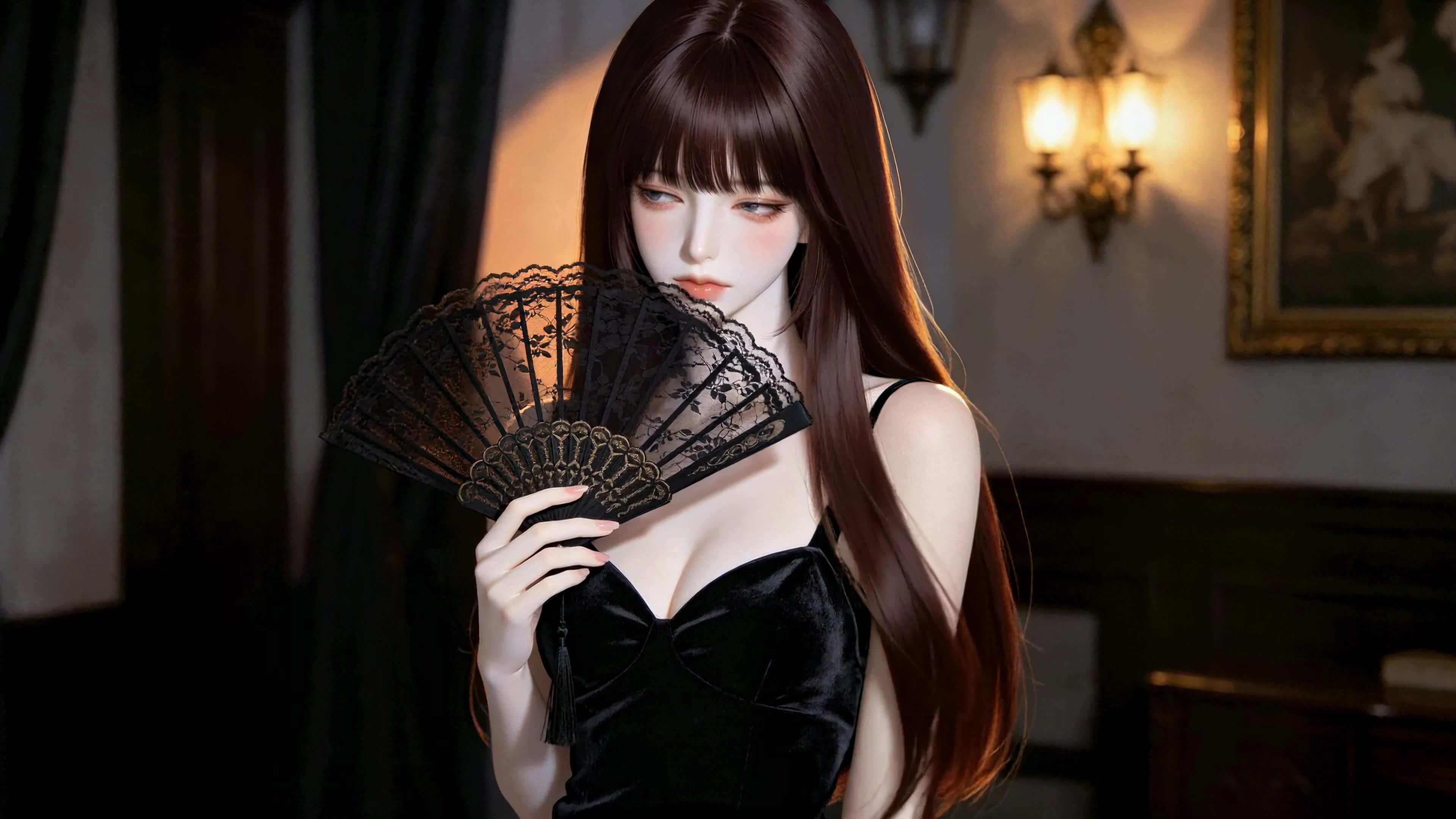 暖室持扇少女