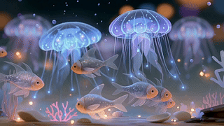 梦幻深海发光水母