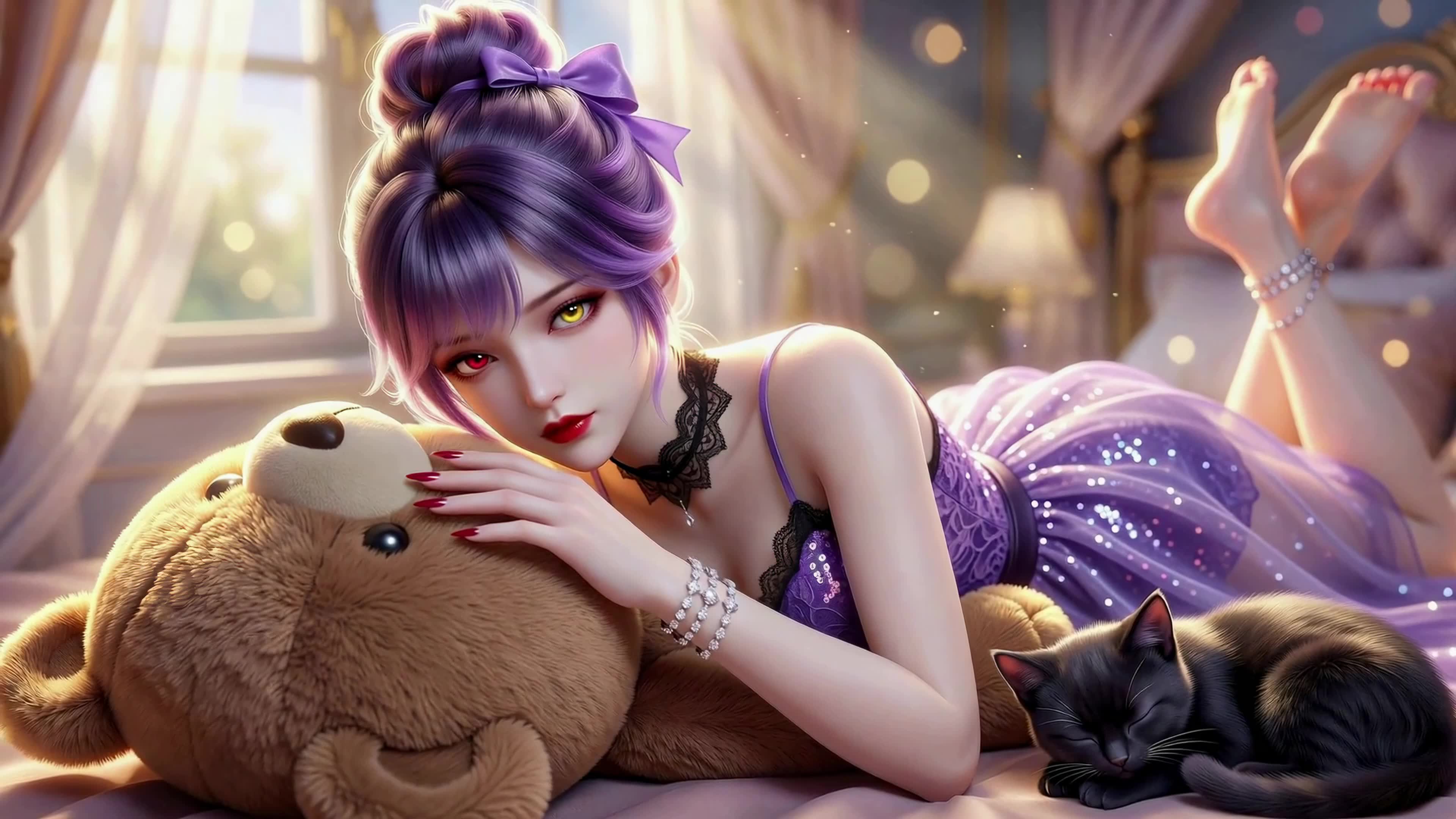 紫发少女卧室小憩