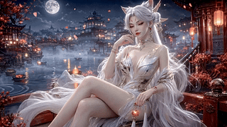 月下古埠银发狐耳美人