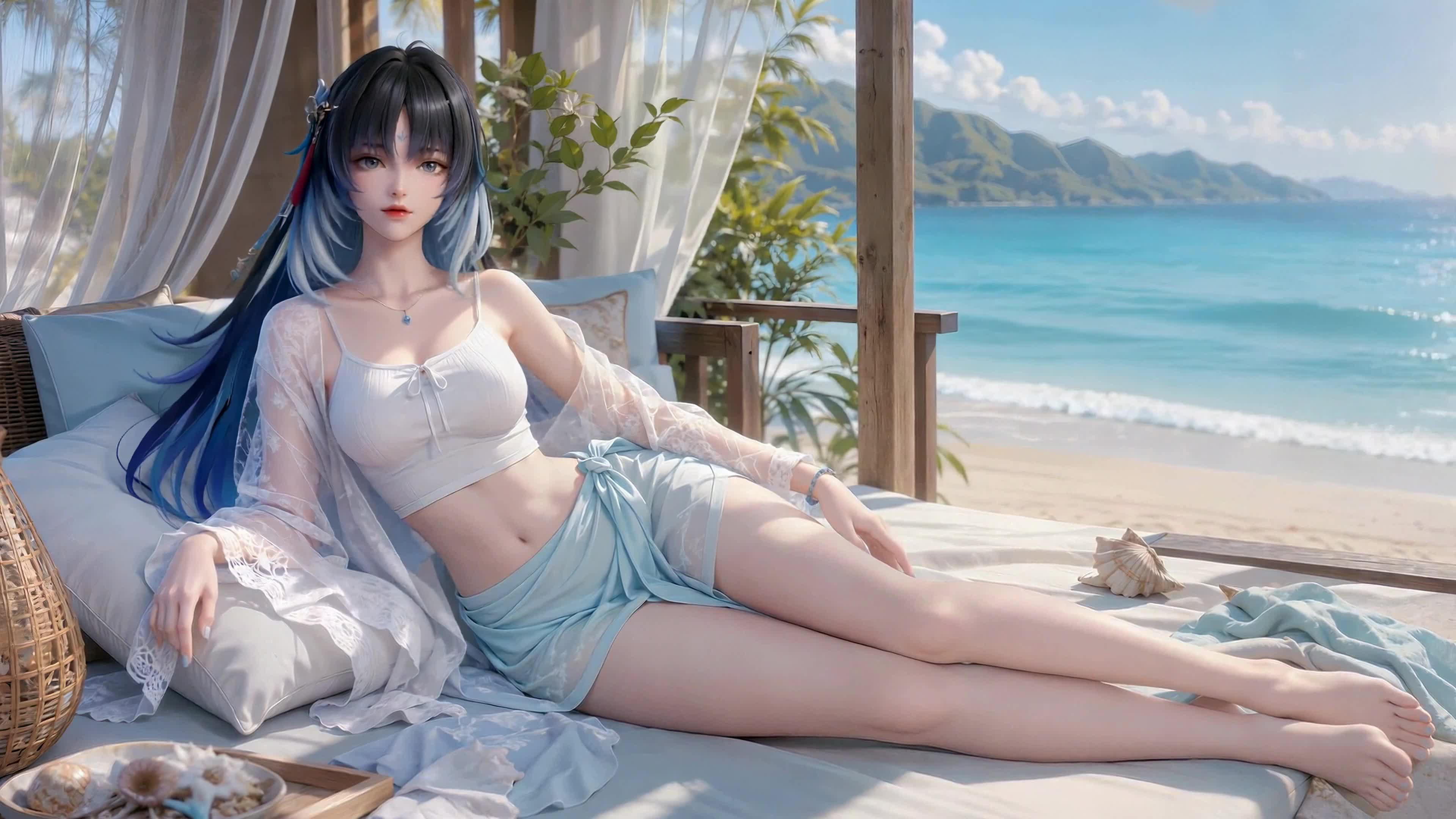夏日海边休闲少女
