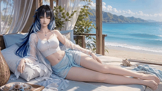 夏日海边休闲少女