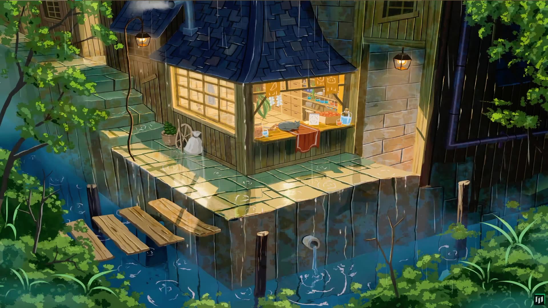 夜晚雨幕屏保