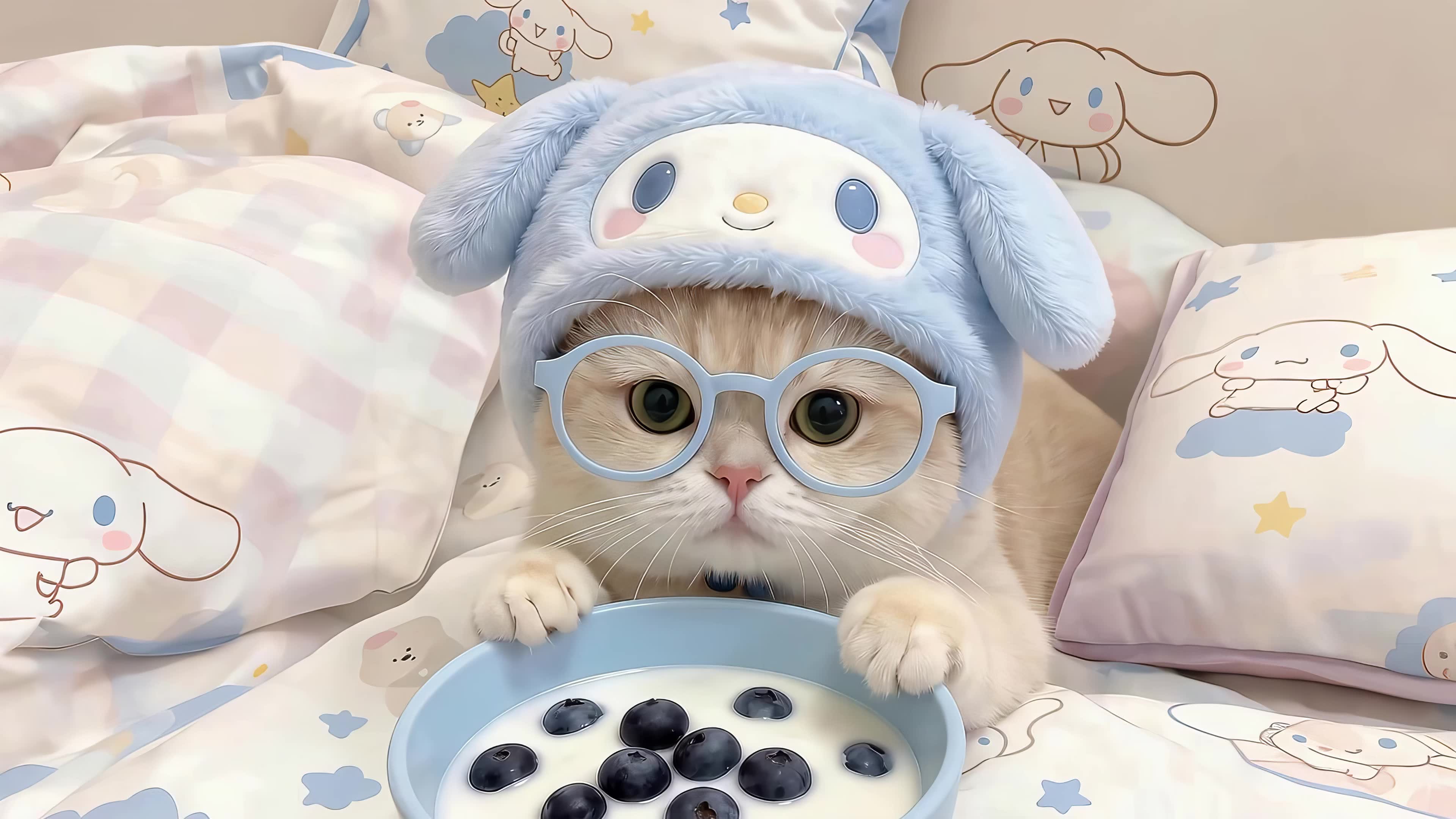 戴着眼镜的奶呼呼小猫