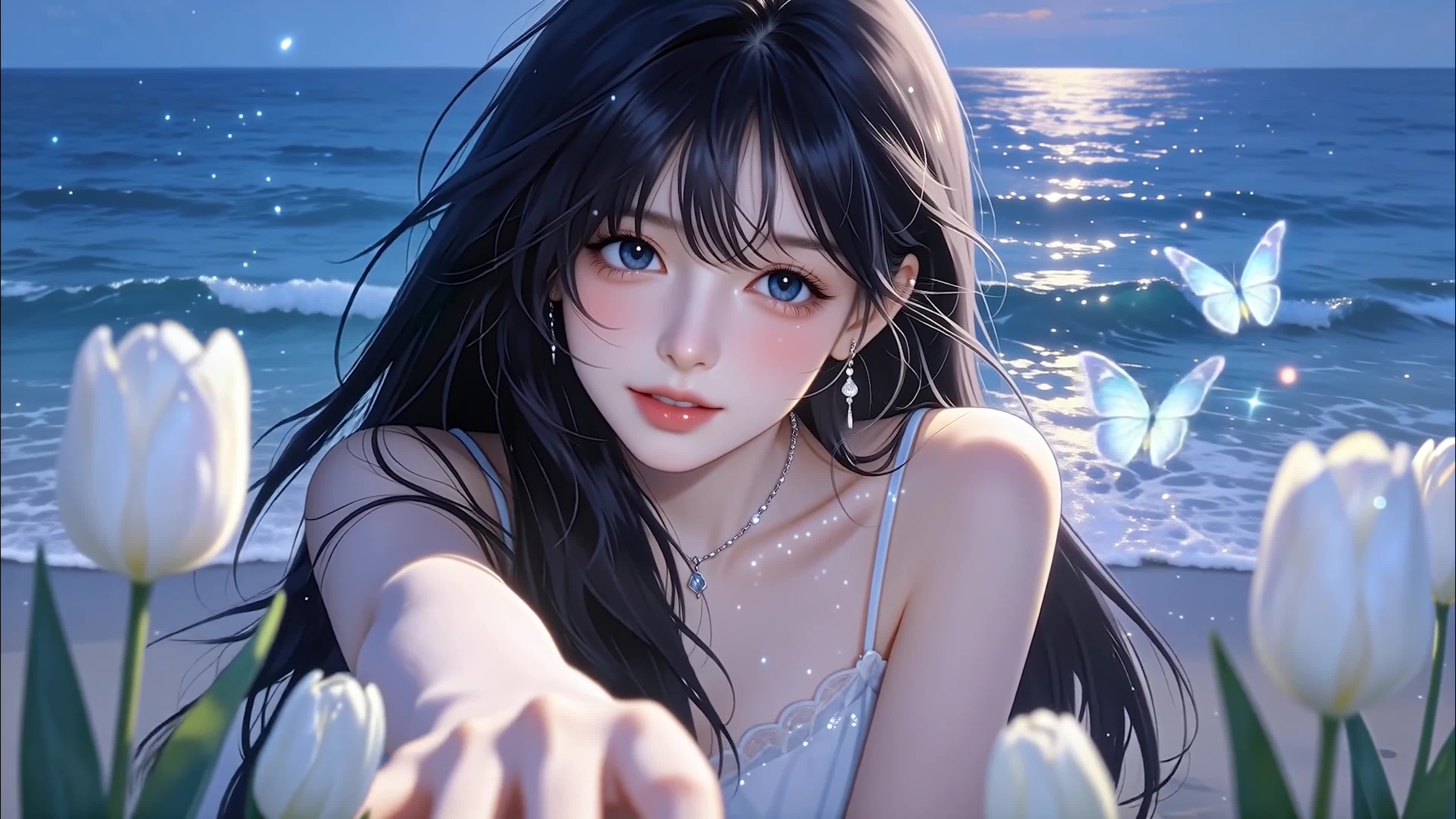 花海戏蝶女孩