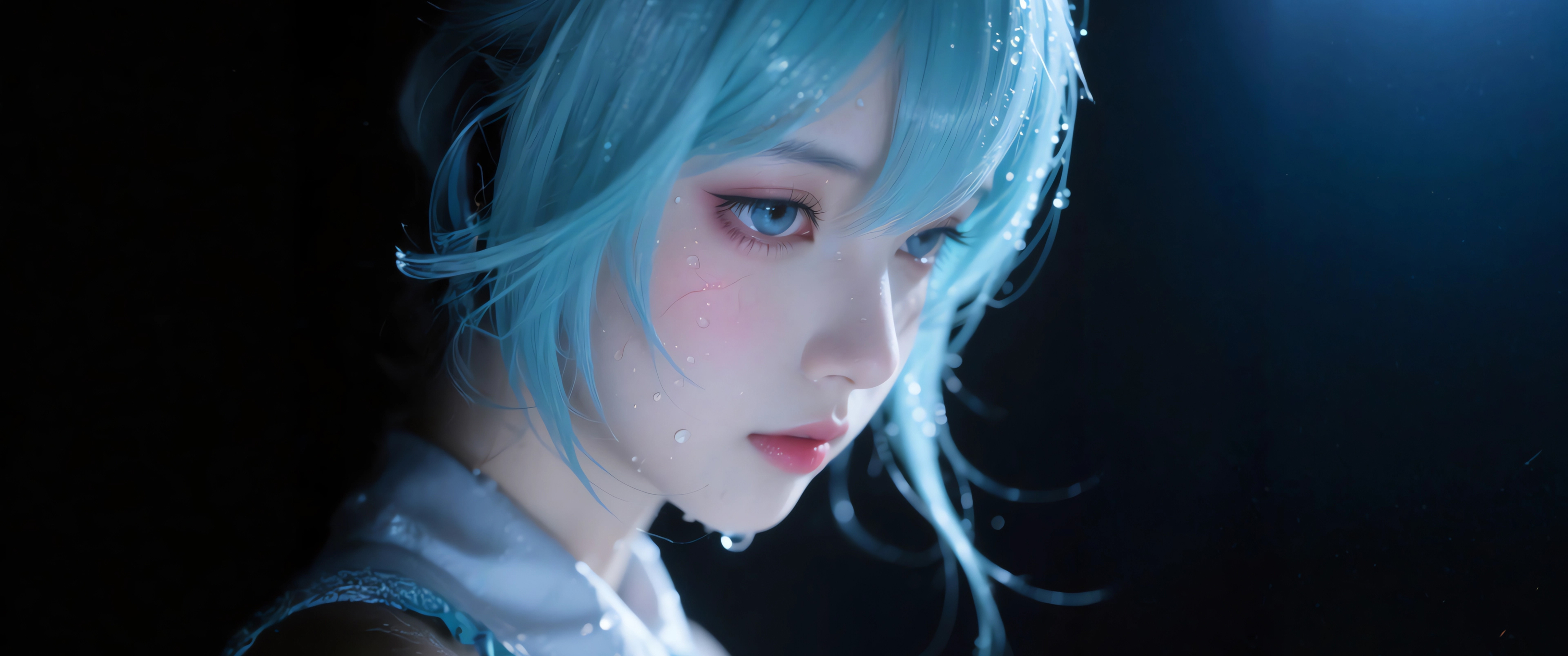 cos美女初音 暗色 3440x1440带鱼屏壁纸超清