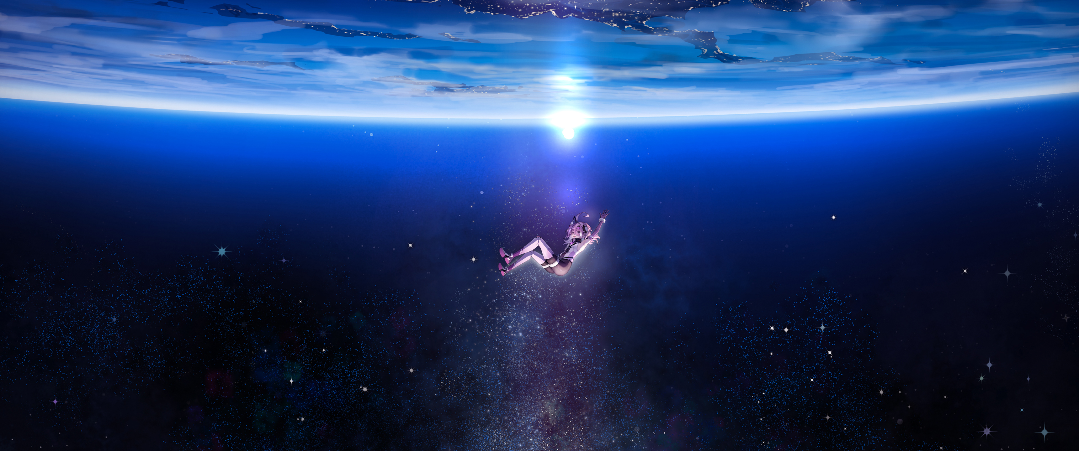 《崩坏3》游戏女孩 星星 太空 星空 3440x1440带鱼屏壁纸