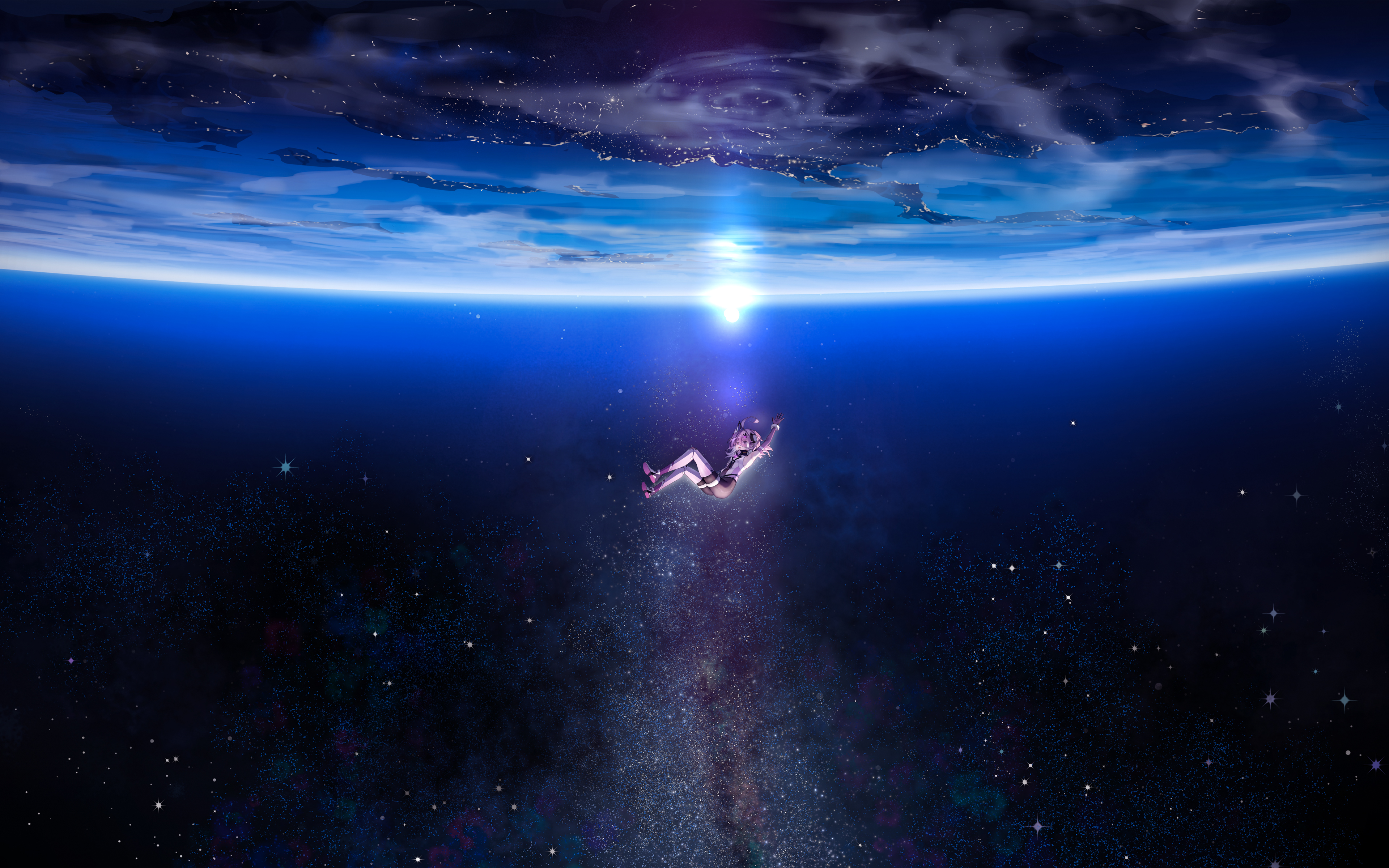《崩坏3》游戏女孩 紧身衣 护目镜 星星 太空 星空 4K壁纸3840x2400