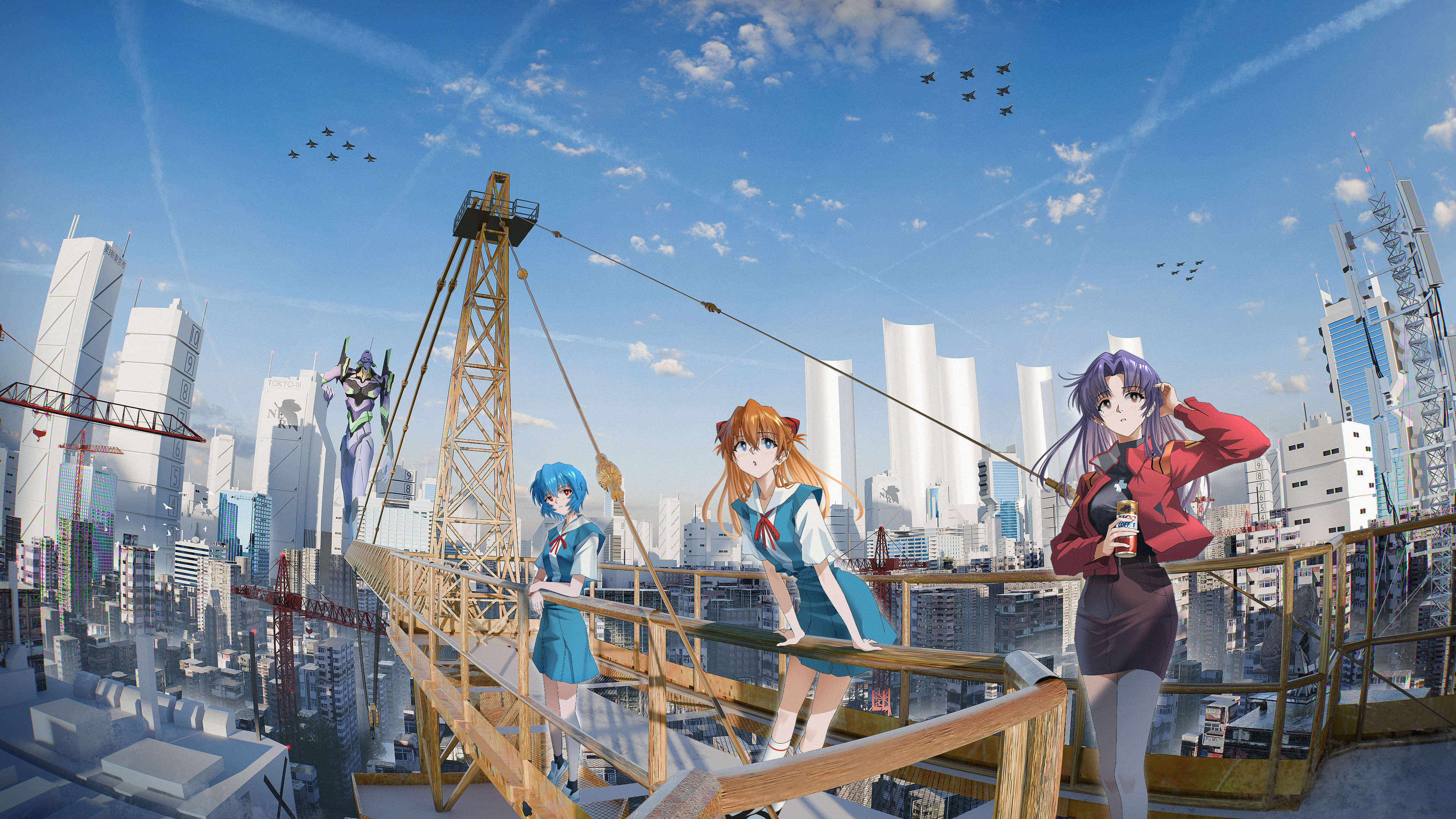 《新世纪福音战士》同人图 绫波丽 明日香 葛城美里 4K高清壁纸3840x2160
