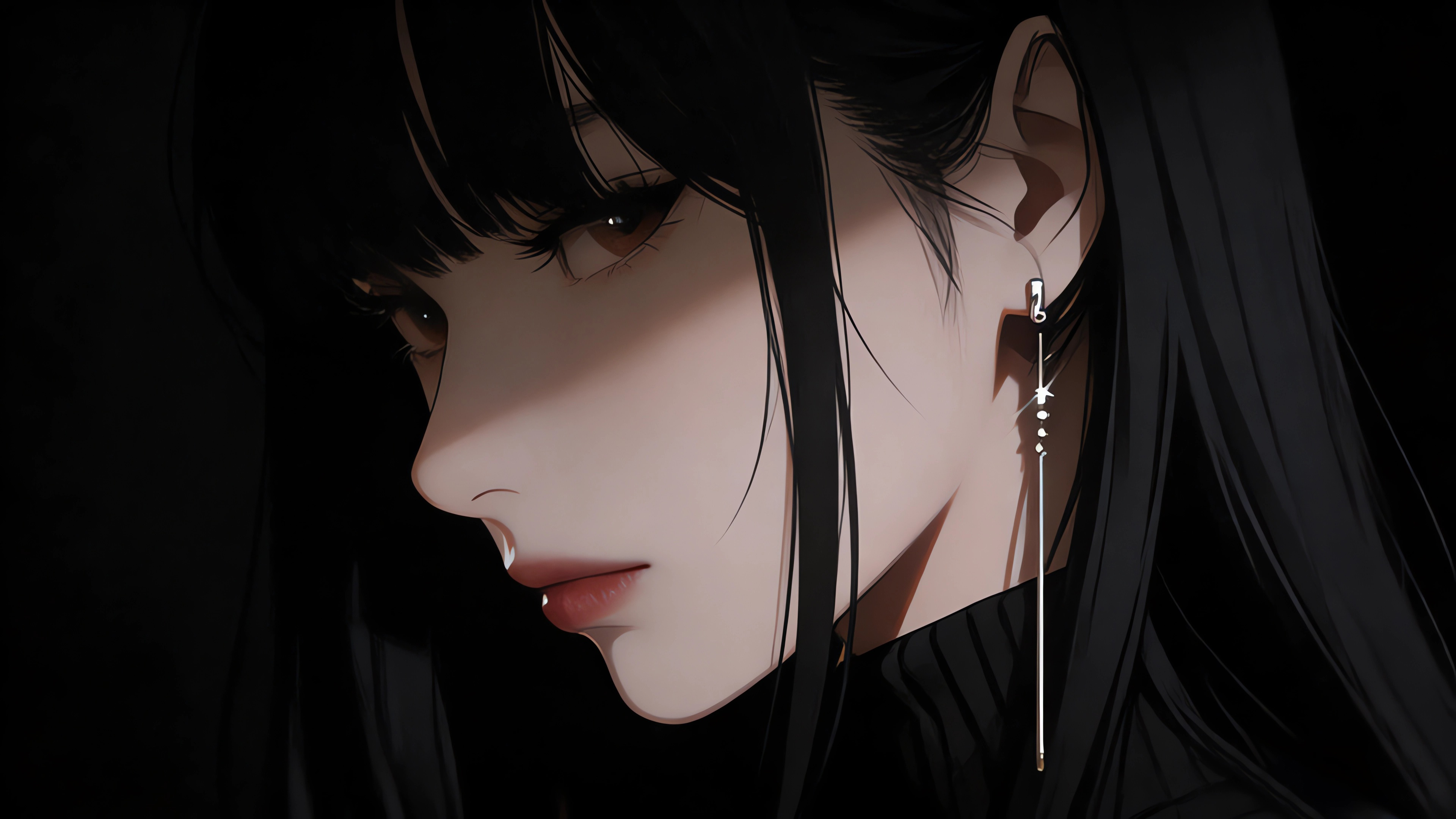 侧脸高冷美女 光影 暗黑 4K壁纸 3840x2160